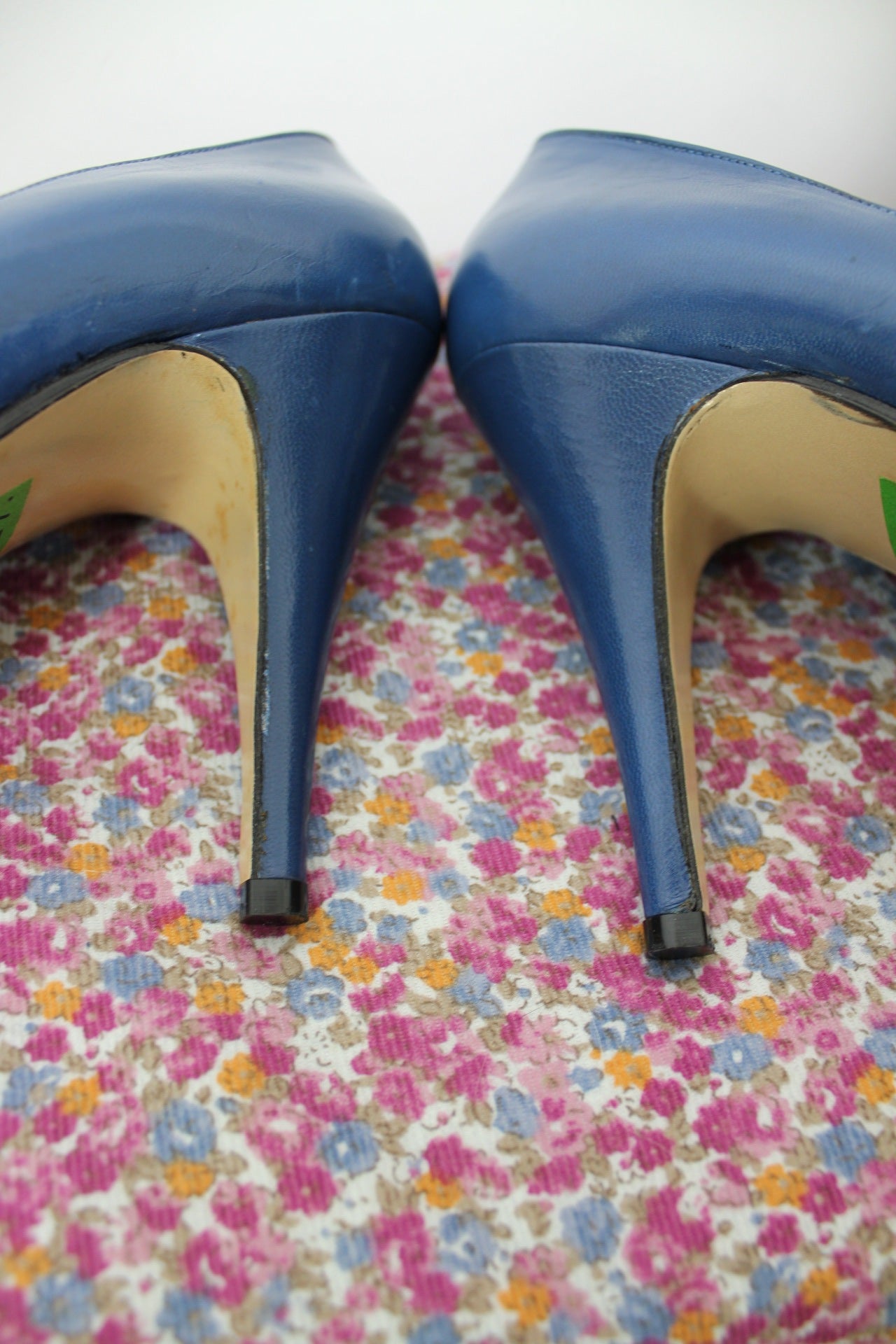 🌸🍒Escarpins vintage 80/90's bleu bout ouvert peep toe & nœud - cuir véritable - pointure 38🍒🌸