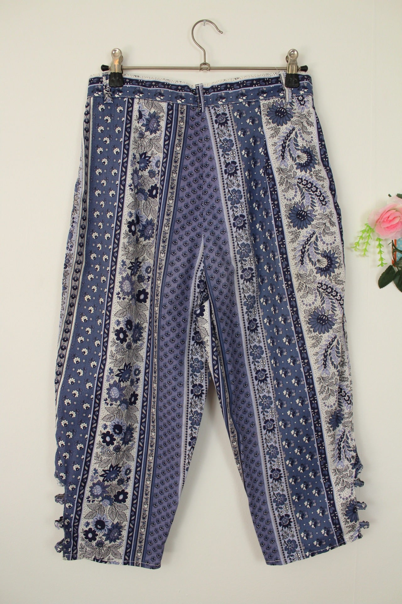 🌸🍒Pantacourt vintage 70/80's rayures fleurie en coton romantique & provençale - Taille 34🍒🌸