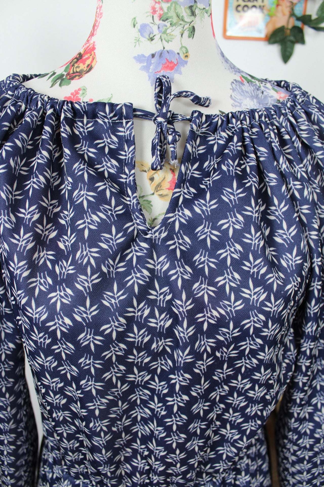 🌸🍒Robe vintage 70/80s romantique bohème - bleu marine & manches larges - Taille 38/40🍒🌸