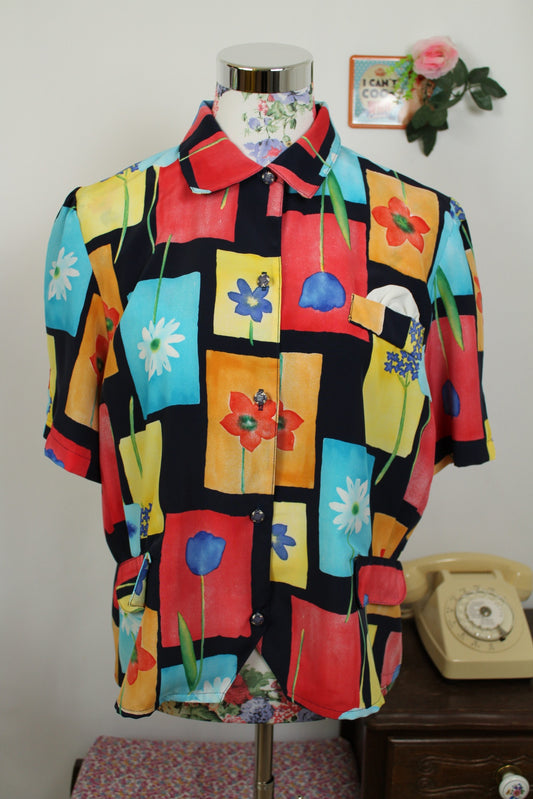 🌸🍒Chemise vintage 80's ultra colorée et fleurie - Taille 42🍒🌸