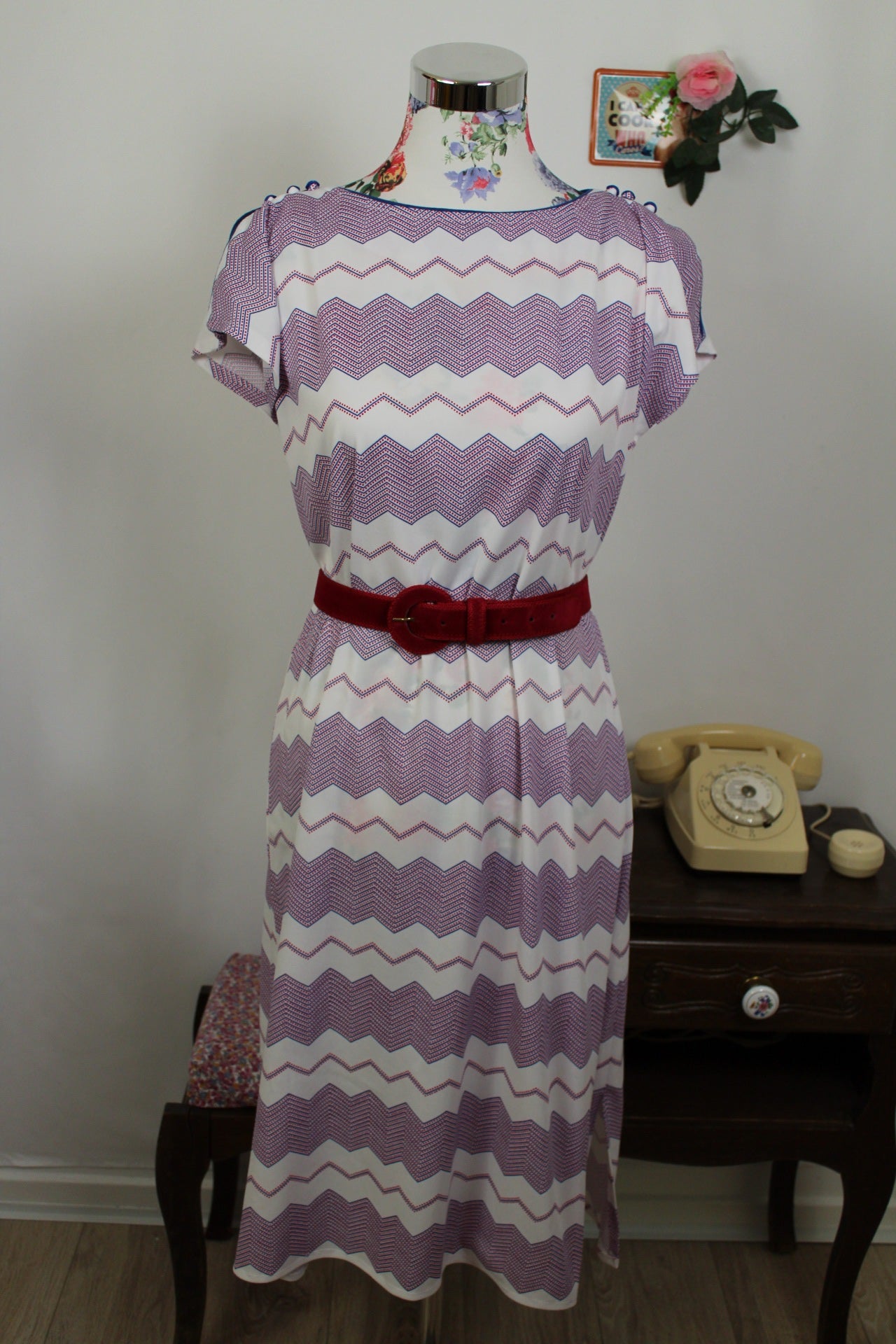 🌸🍒Robe vintage 60/70's manches papillons - zig zag psyché chic à la française - Taille 42/44🍒🌸