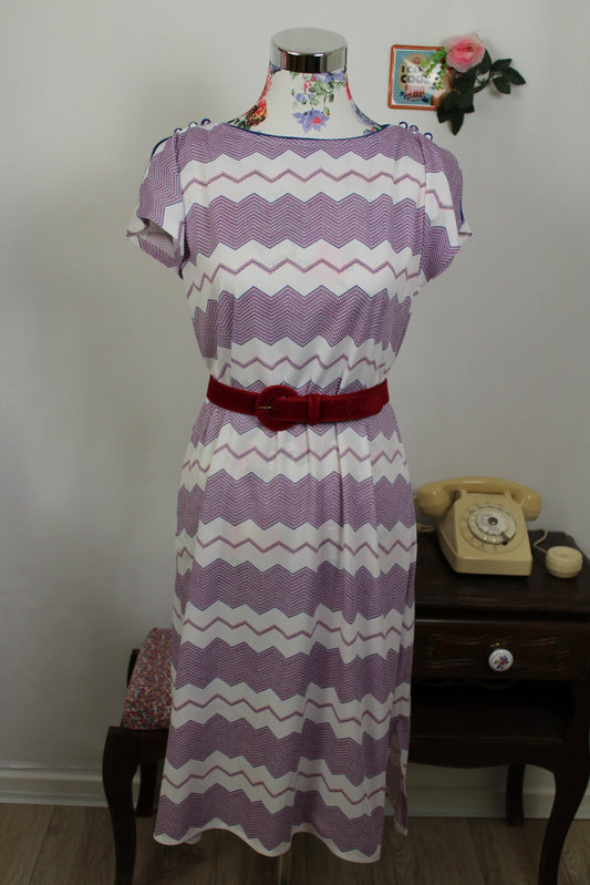 🌸🍒Robe vintage 60/70's manches papillons - zig zag psyché chic à la française - Taille 42/44🍒🌸