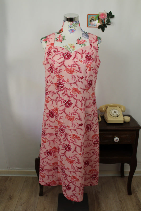🌸🍒Robe vintage 80's rose pin-up imprimé floral - col cœur - cottagecore Taille 40🍒🌸