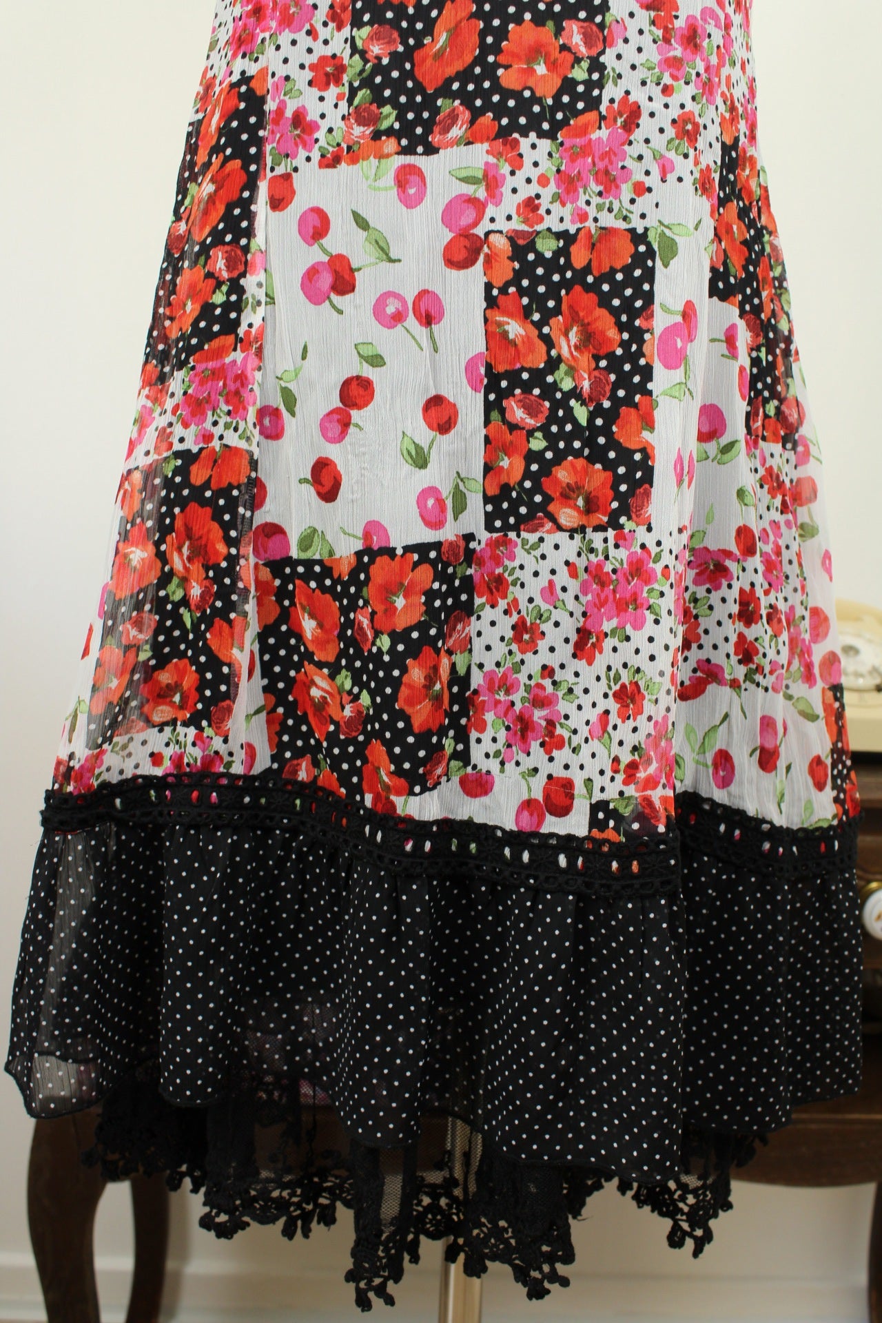 🌸🍒Robe patchwork cerises, coquelicots et pois - Patrice Bréal - Taille 38🍒🌸
