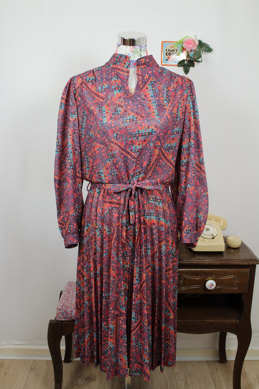 🌸🍒Robe vintage 80's graphique & florale Arty - Taille 42/44🍒🌸