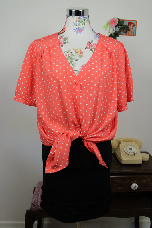 🌸🍒Blouse style rockabilly/pin-up rose corail à pois - Taille 44🍒🌸