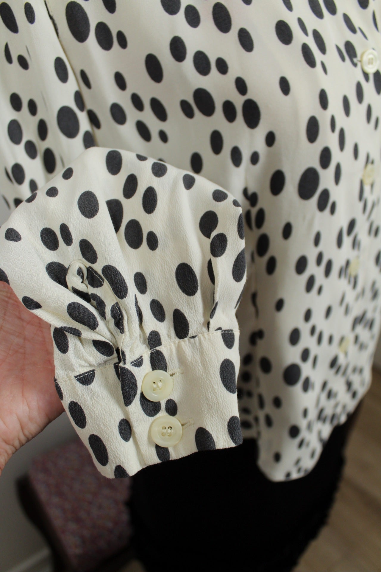 🌸🍒Chemise vintage Betty Barclay 80/90's - blanc écru & pois noir - Taille 40/42🍒🌸