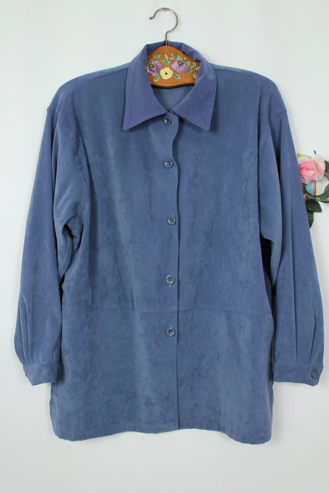 🌸🍒Veste bleue vintage 80/90s effet daim - col chemise - Taille 40/42🍒🌸
