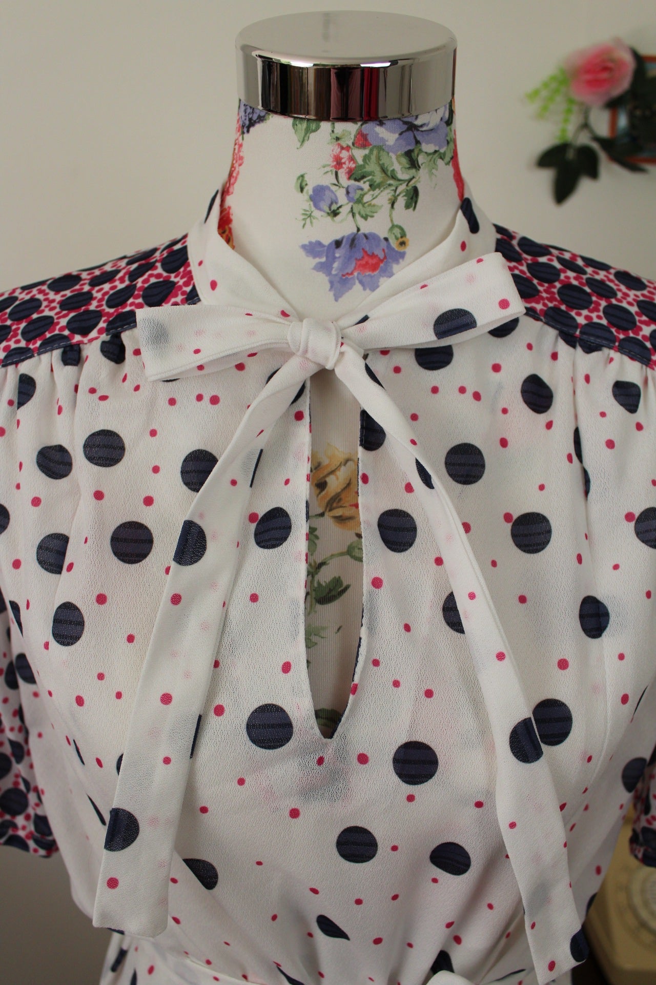 🌸🍒Robe vintage 70/80's col lavallière pois graphiques avec effet dégradé - Taille 40 - petit 42🍒🌸