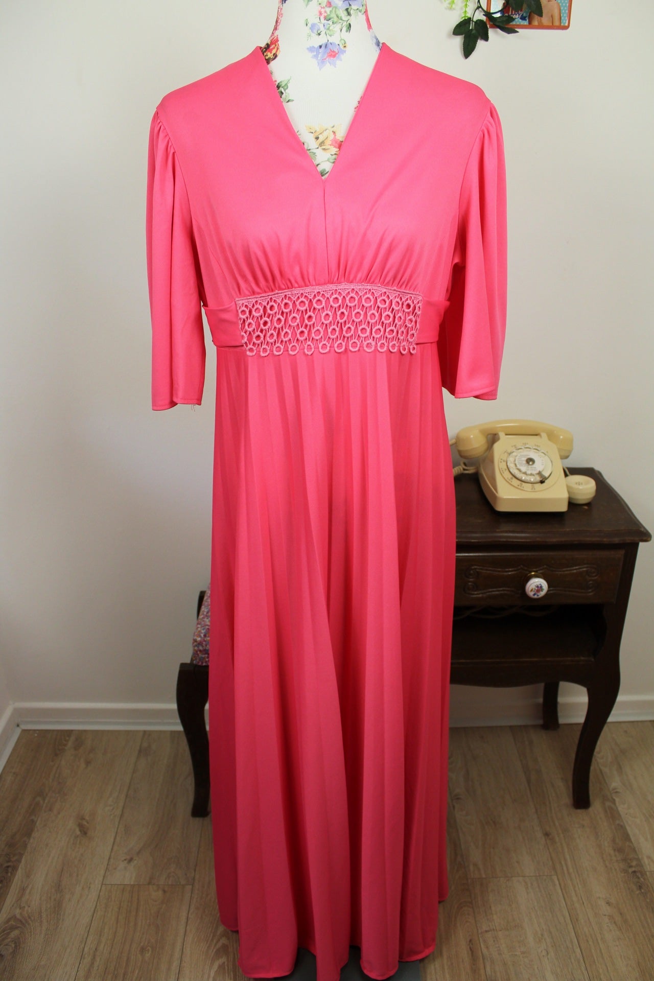 🌸🍒Robe longue vintage 70/80's rose pep's coupe empire - Taille 40🍒🌸