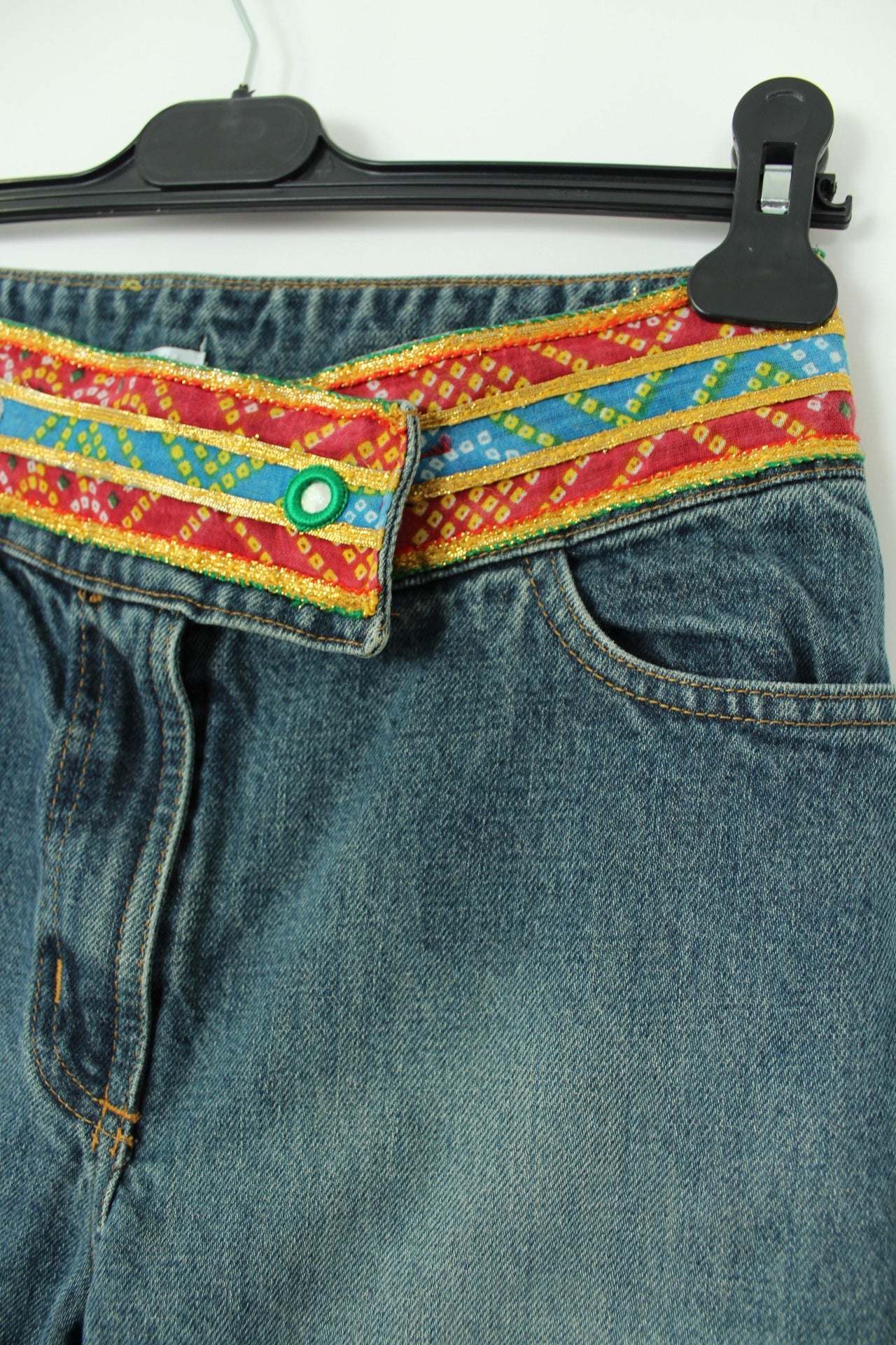 🍒🌸Pantacourt denim Kookaï 2000's/Y2k boho - brodé façon miroirs - Taille 38🌸🍒