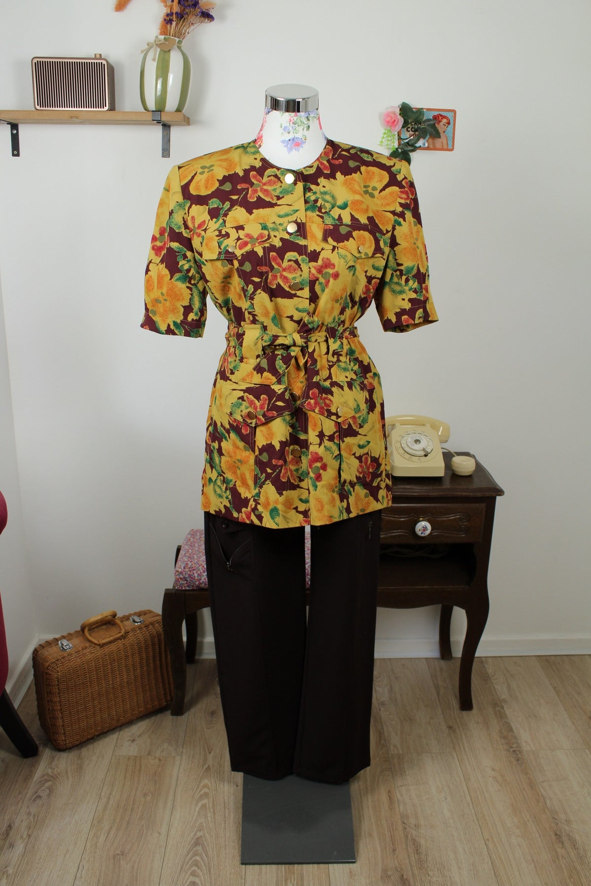 Blouse veste vintage années 80 fleurs d'automne - Betty Barclay Taille 40