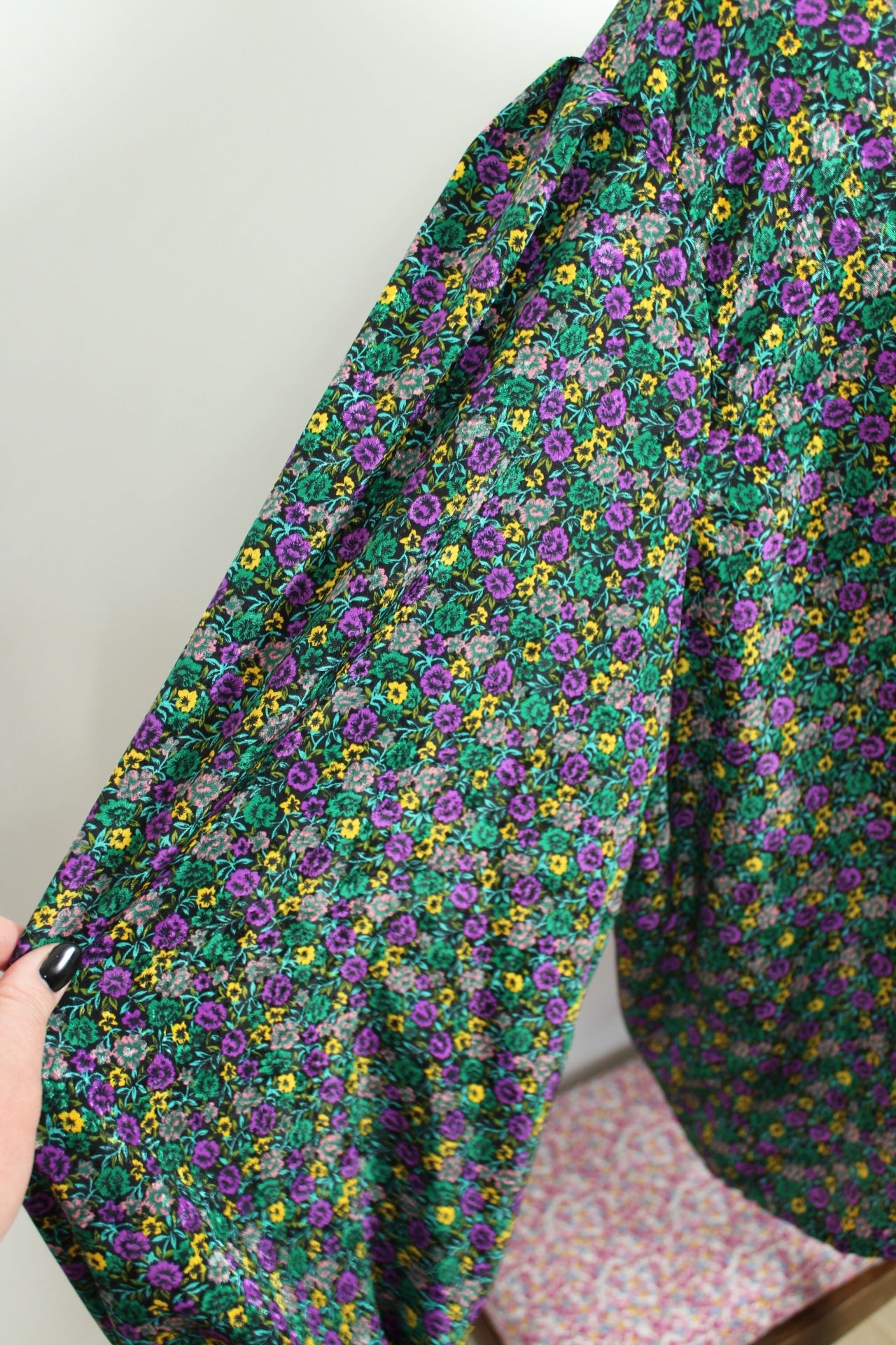 🌸🍒Blouse vintage 80/90s fait main fleurie - manches bouffantes & boutons nacrés - Taille 46/48🍒🌸