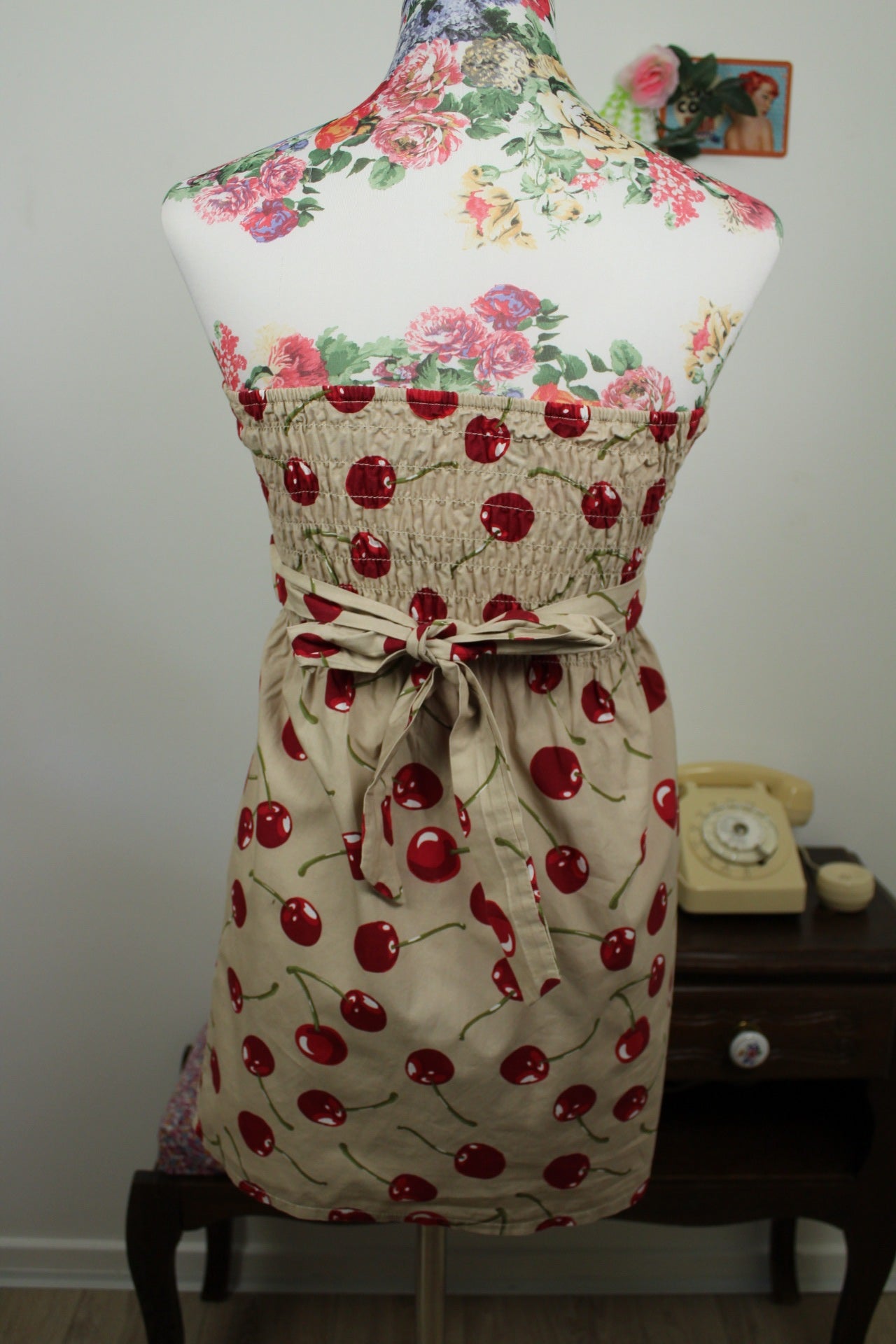 🍒🌸Robe rockabilly/pin-up bustier motif cerises en coton - Taille 38🌸🍒