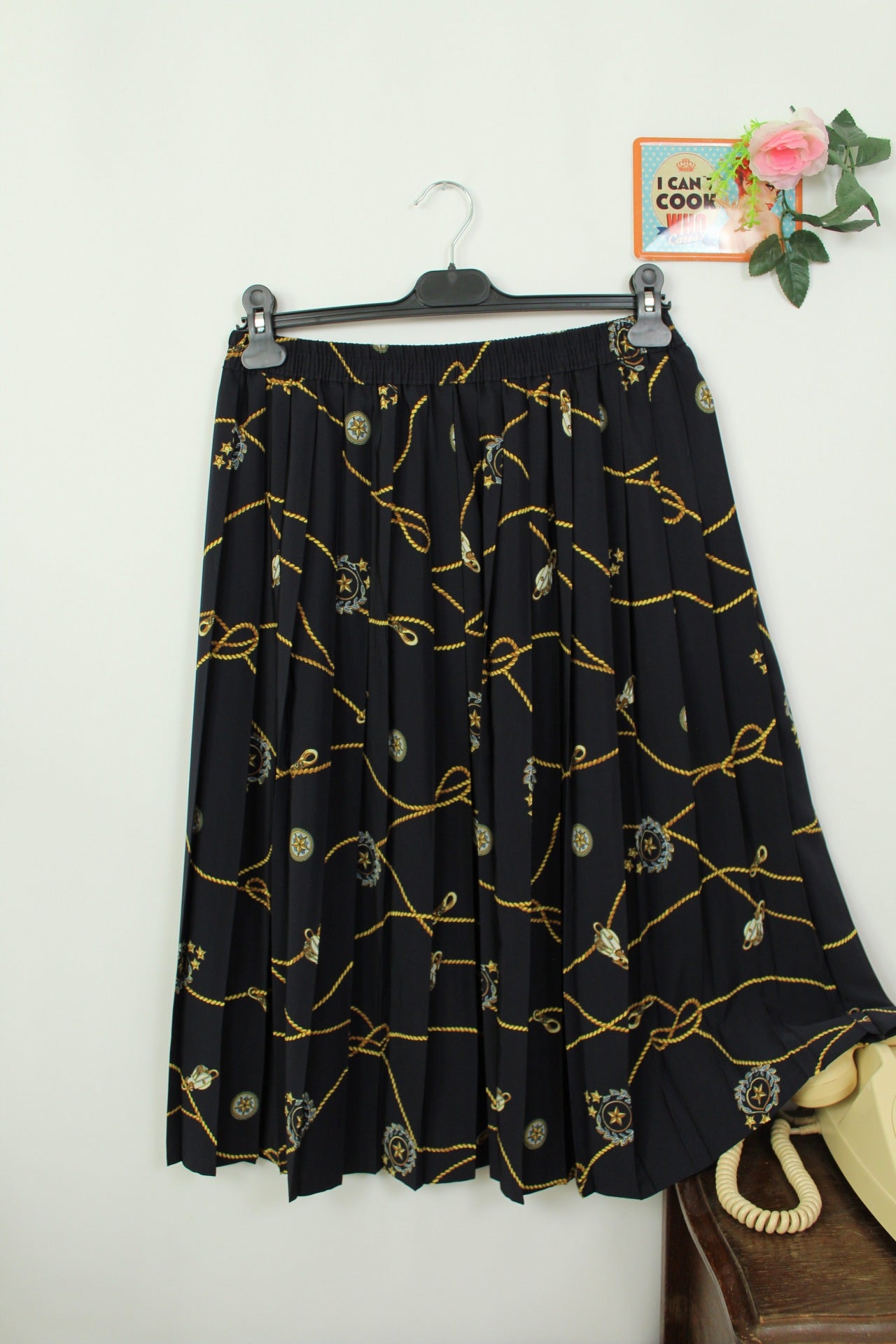 🌸🍒Jupe midi plissée vintage 80's imprimée motifs marins - Taille 38 à 42🍒🌸