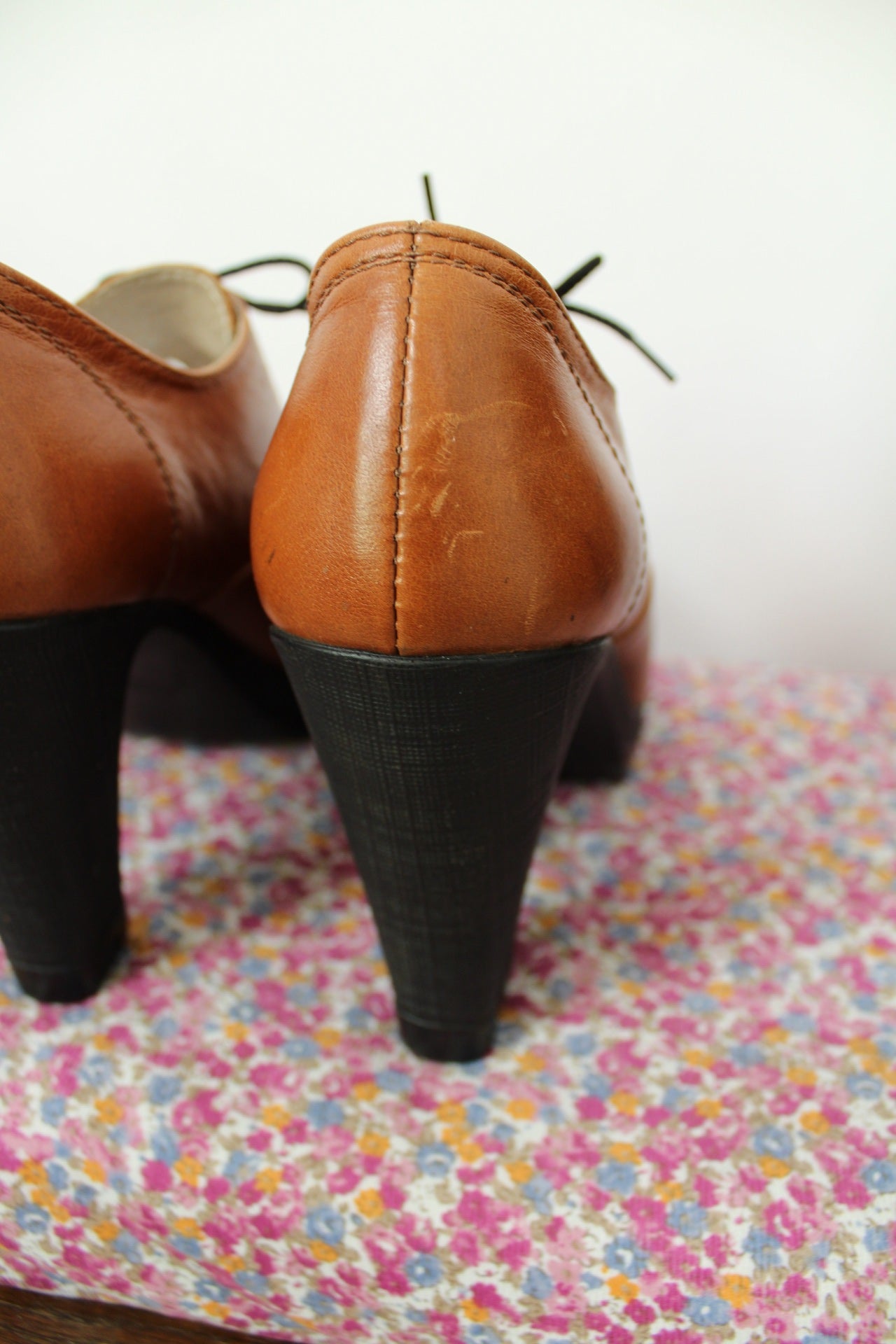 🌸🍒Derbies à talons en cuir marron type oxford rétro - pointure 39🍒🌸
