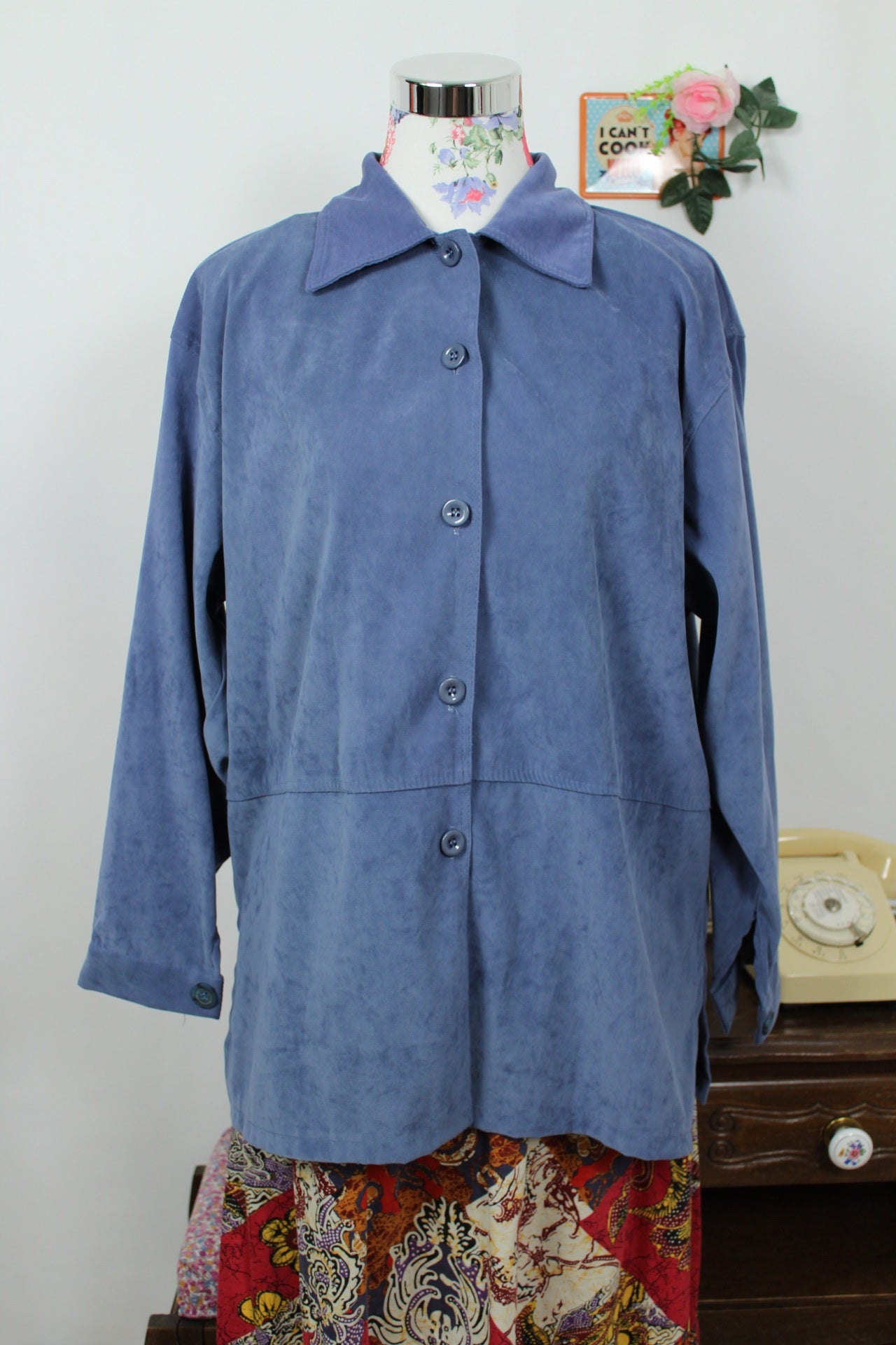 🌸🍒Veste bleue vintage 80/90s effet daim - col chemise - Taille 40/42🍒🌸