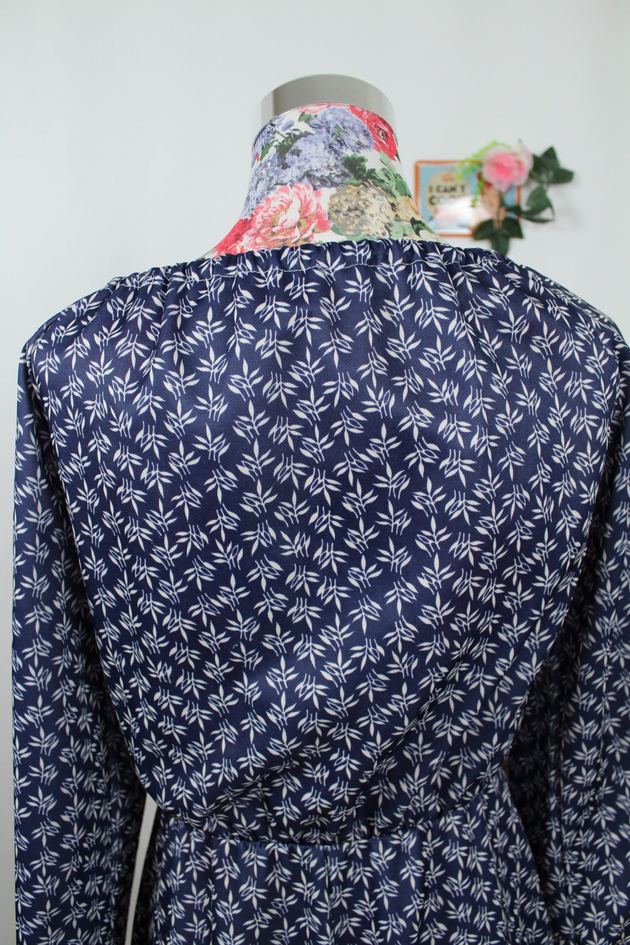 🌸🍒Robe vintage 70/80s romantique bohème - bleu marine & manches larges - Taille 38/40🍒🌸
