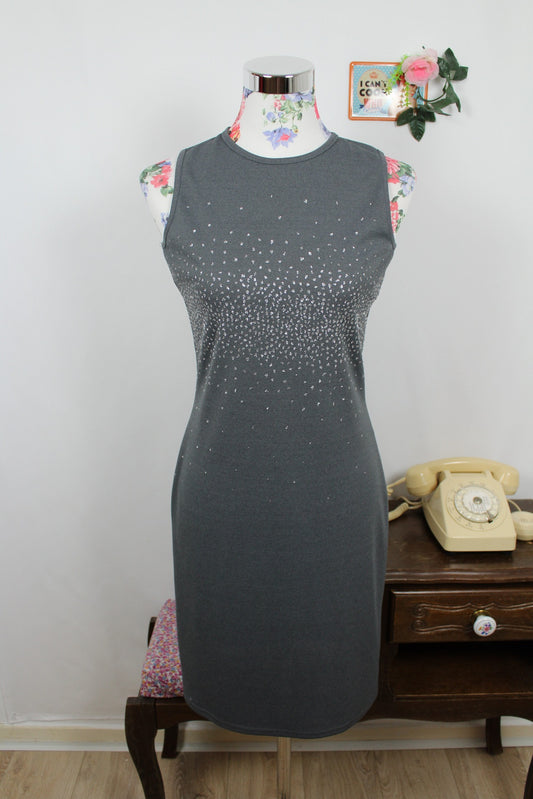 🌸🍒Robe vintage grise à strass 90's - made in U.K - Taille 34/36🌸🍒
