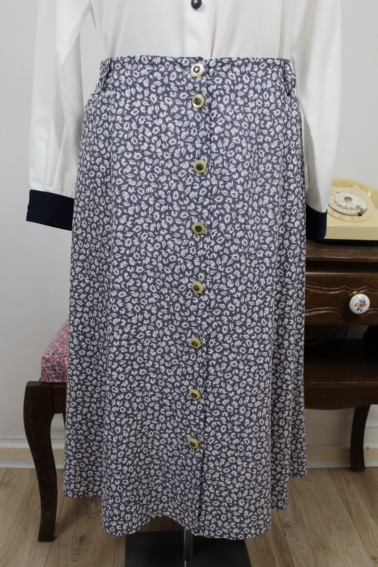 🍒🌸Jupe vintage 90's Claude Bauer - motifs éléphants et feuillage - Taille 40/42🌸🍒