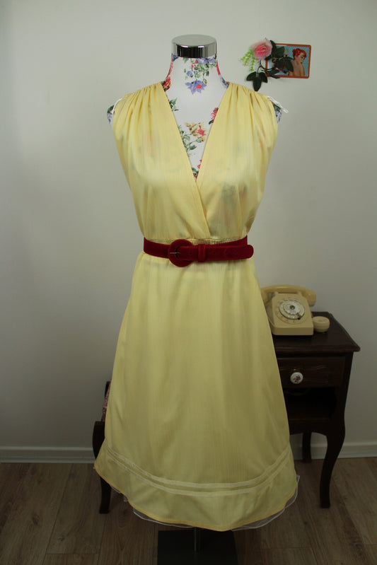 🌸🍒Robe vintage 80/90's drapée jaune crème & coupe empire - Taille 40🍒🌸
