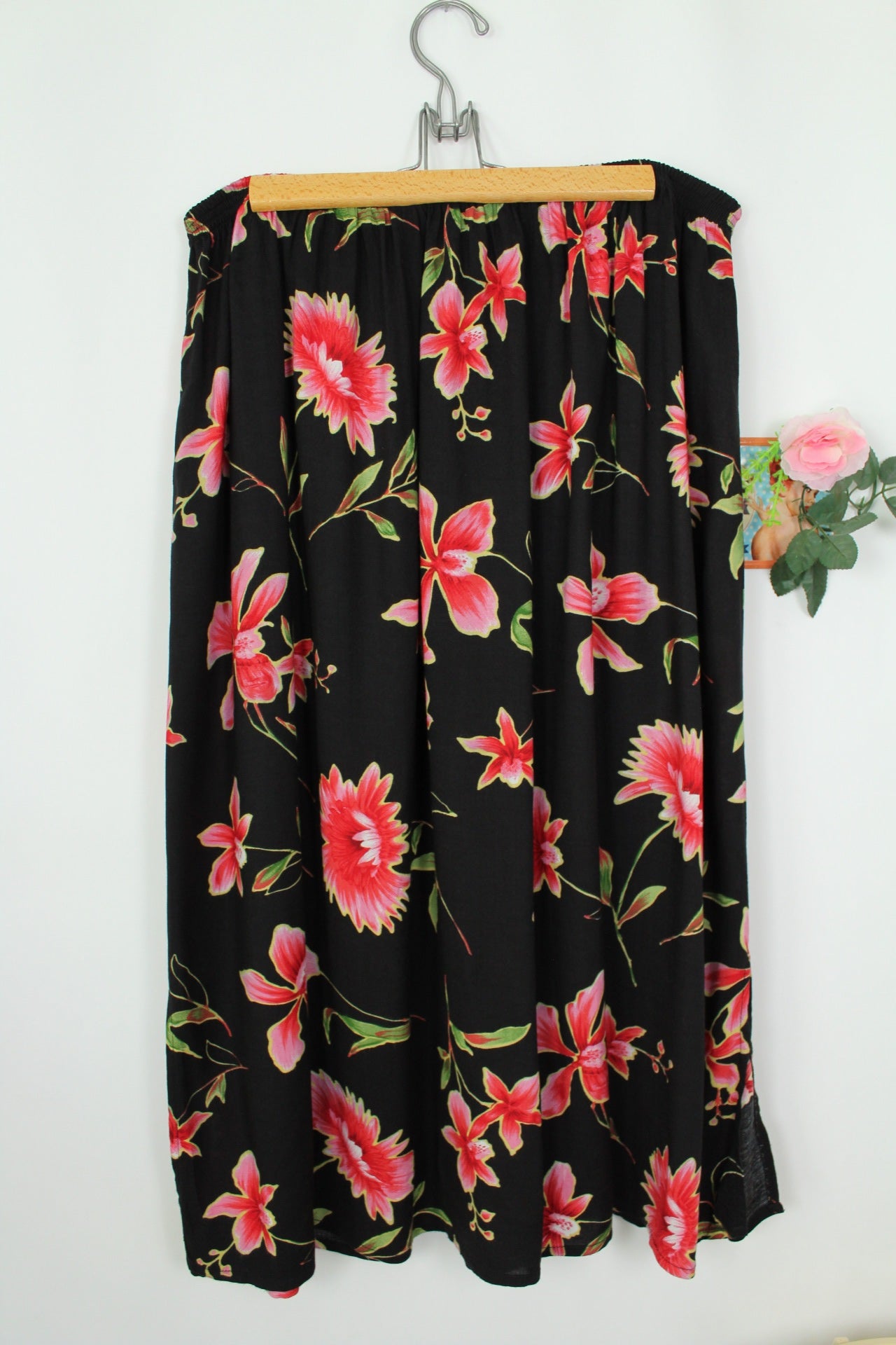 🌸🍒Jupe vintage 90's midi fluide imprimée fleurs des îles - Taille 44/46🍒🌸