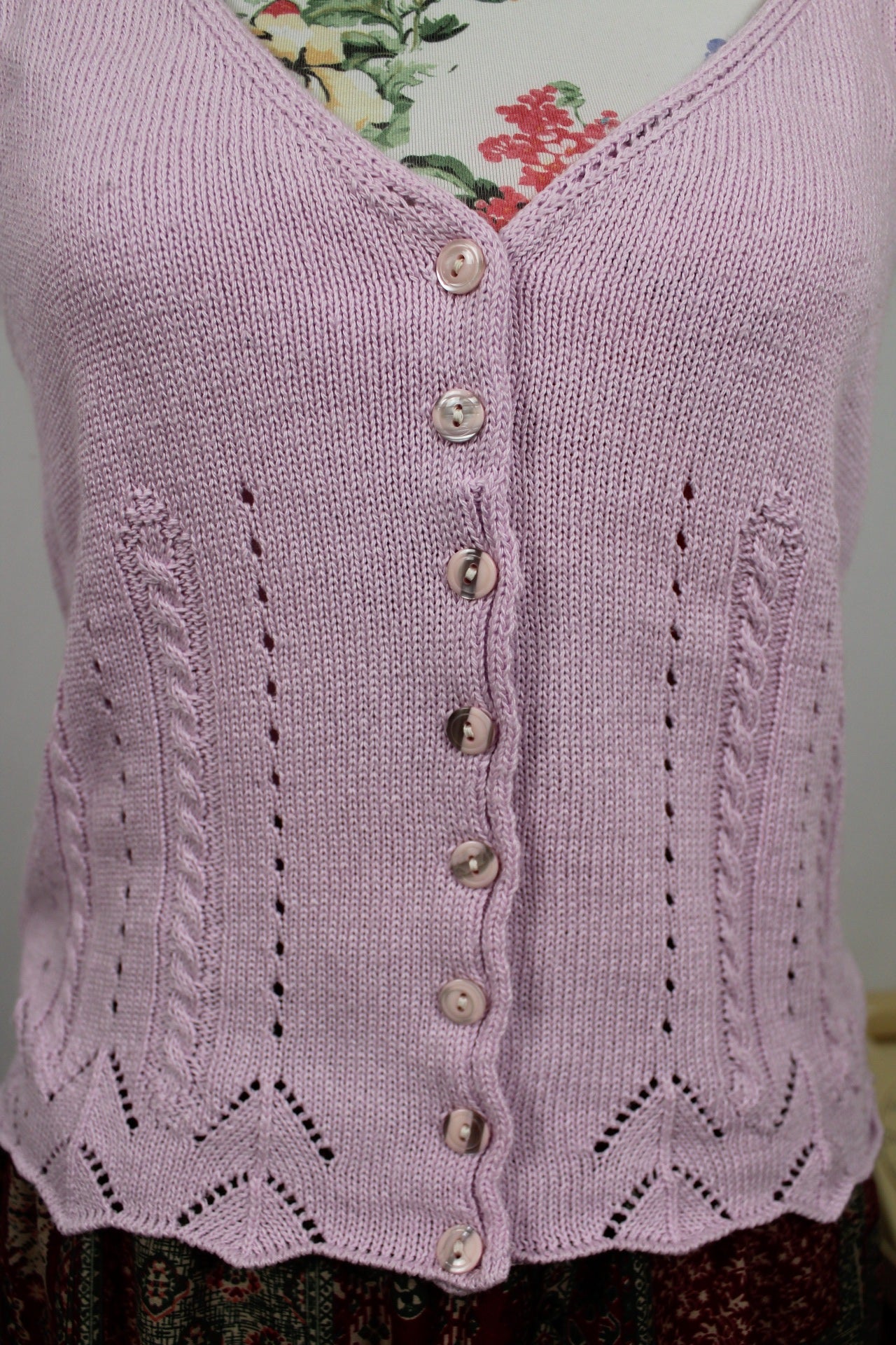 🌸🍒Débardeur en mailles ajourées vintage 90s/2000s lila boutonné esprit bohème - Taille 36 petit 38🍒🌸