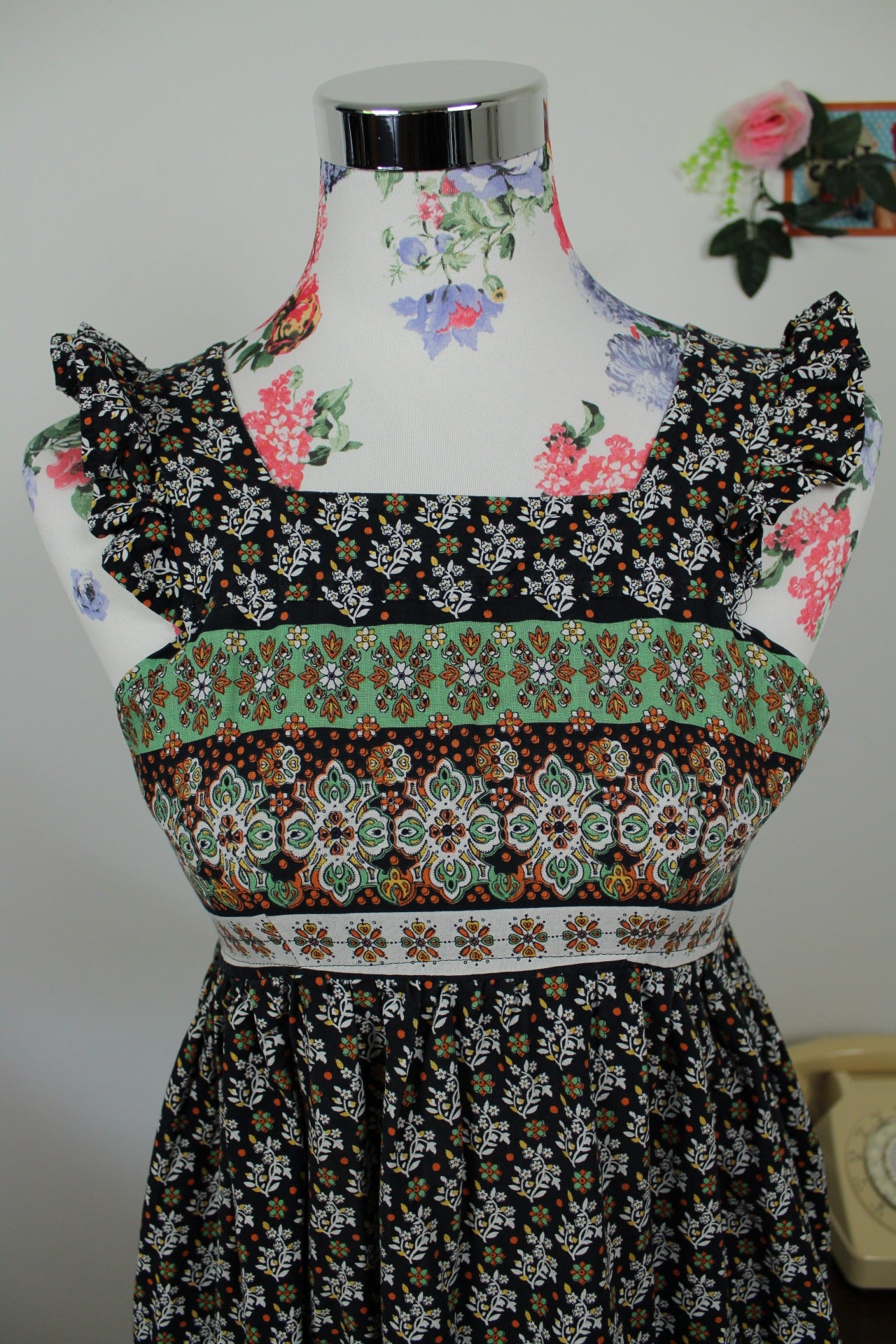 🌸🍒Robe vintage 70/80's esprit bohème/folk en coton fleuri - Taille 32 à 34🍒🌸