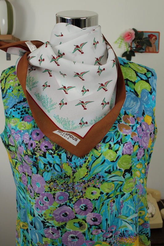 🌸🍒Foulard vintage Ted Lapidus années 70/80 motifs oiseaux🍒🌸