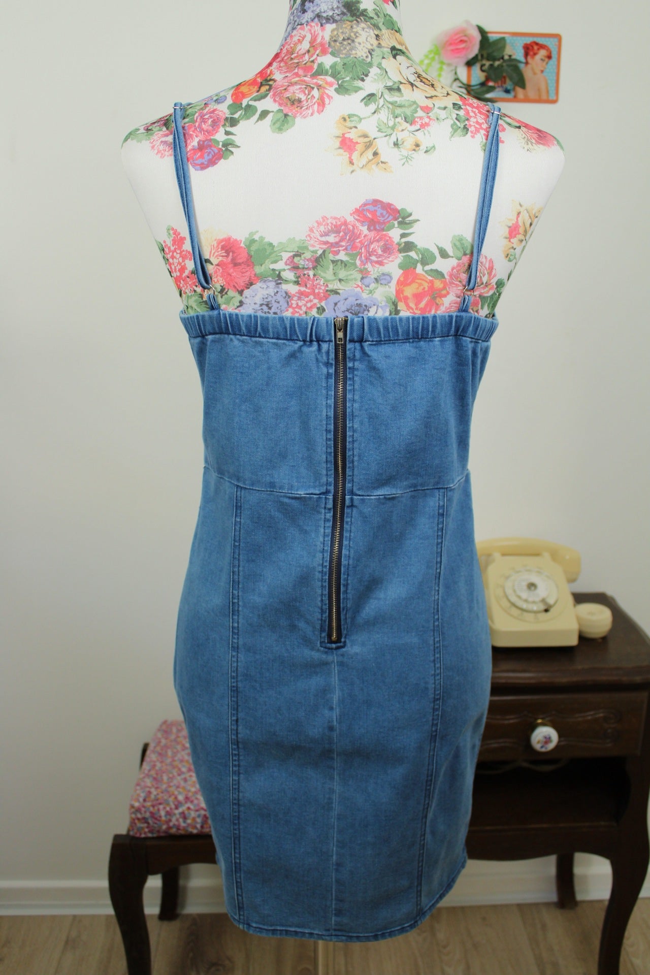 🌸🍒Robe en jean denim Y2k 2000's laçage & bordries florales - Taille 38🍒🌸