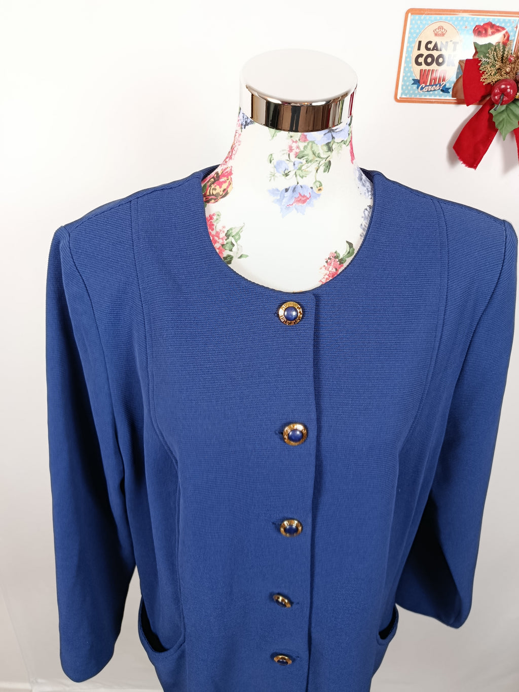 ✨Veste blazer vintage 80/90s - bleu roi à boutons bijoux chic✨
