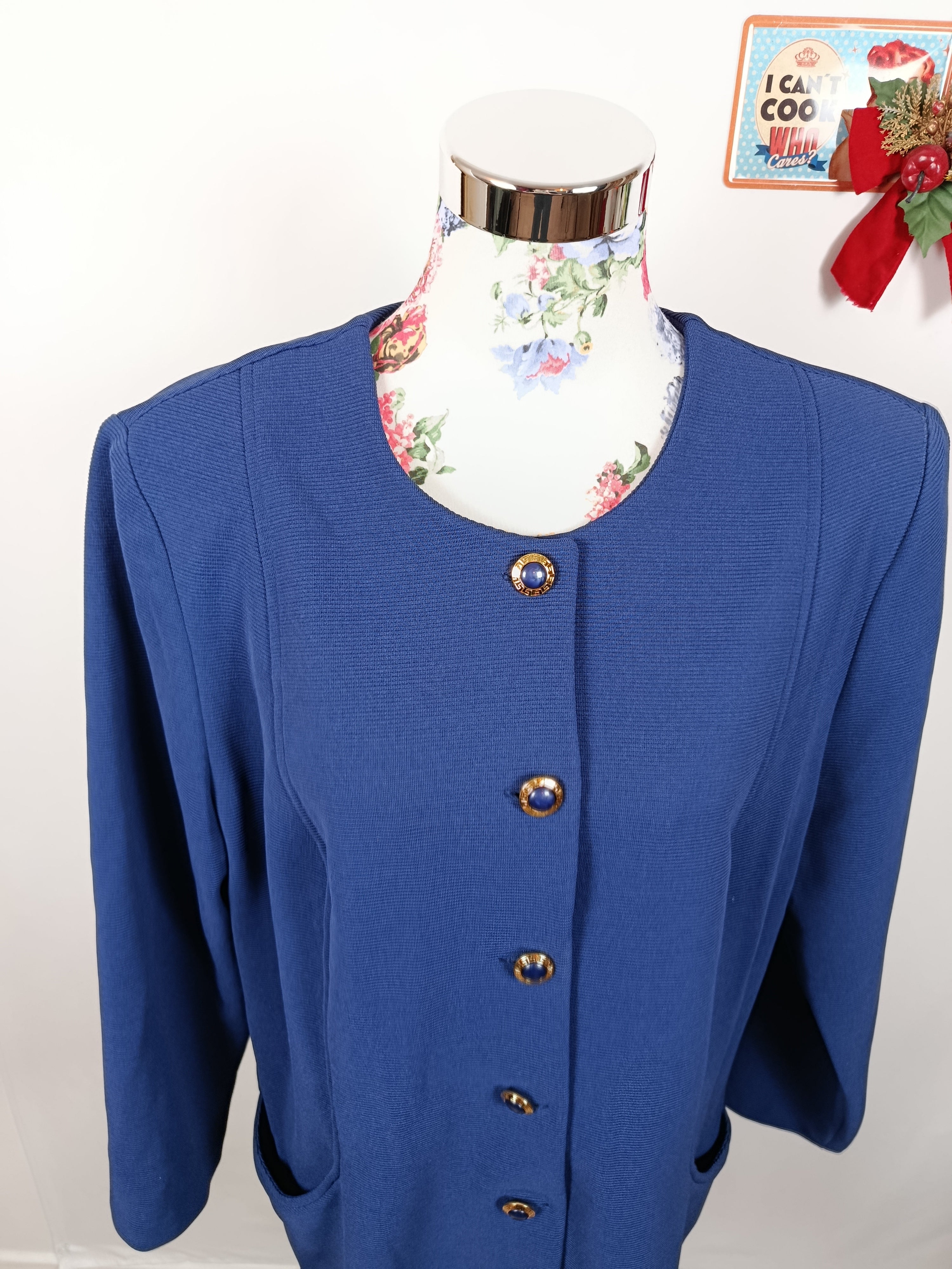 ✨Veste blazer vintage 80/90s - bleu roi à boutons bijoux chic✨