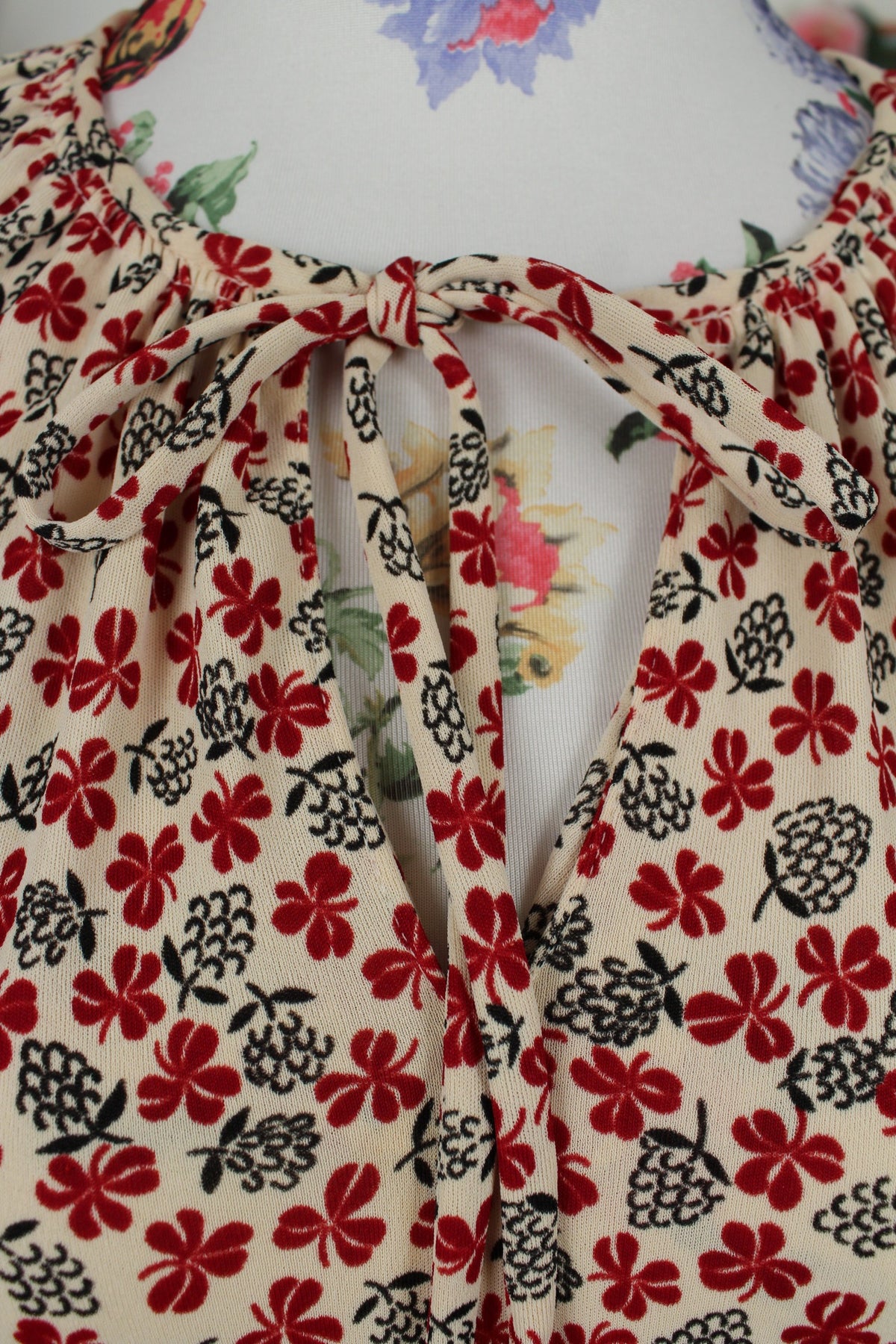 Robe vintage années 70 champêtre romantique - trèfles & pommes de pin - Taille 36/38