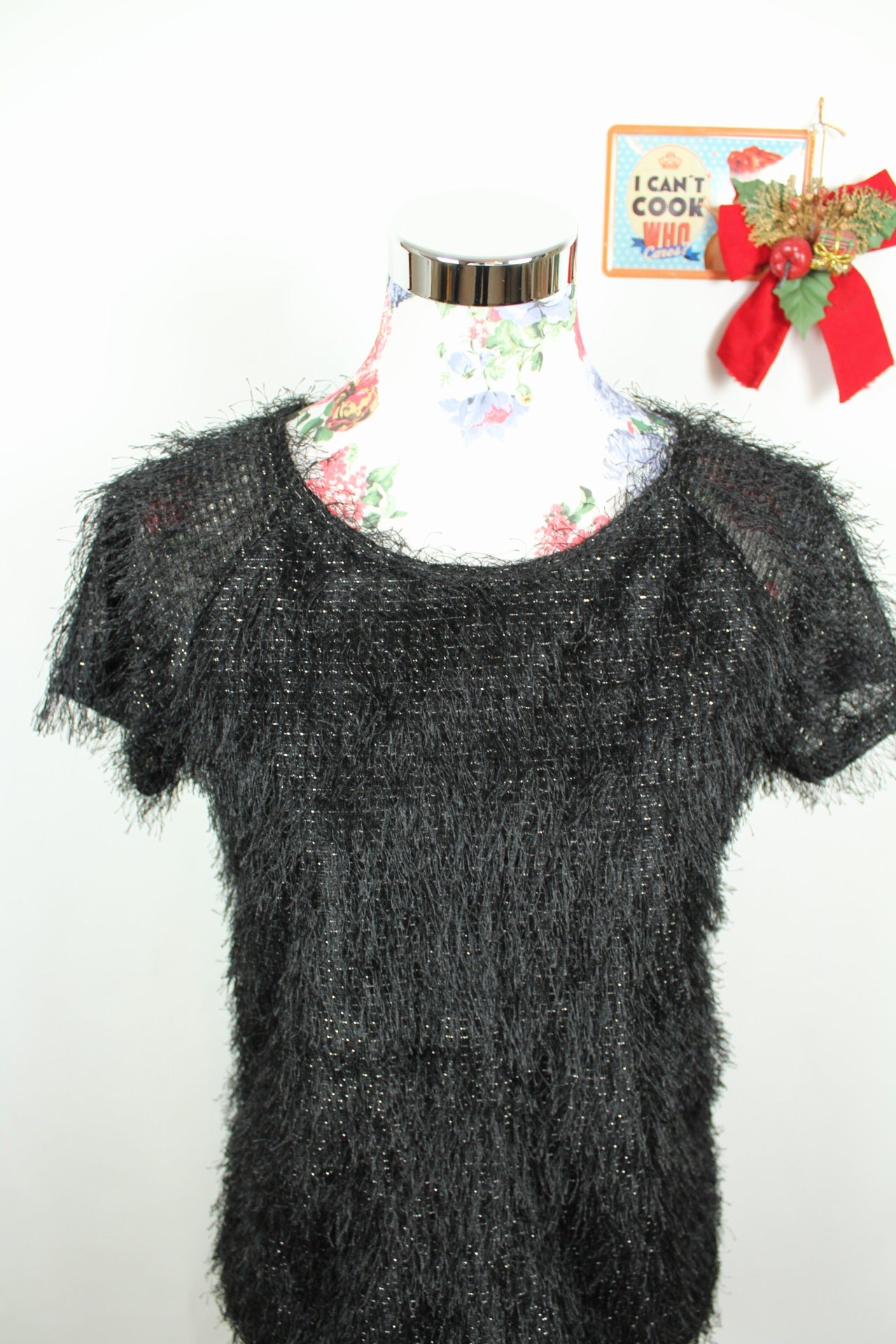 ✨Top noir duveteux pailleté vintage Y2k 2000's pour les fêtes✨