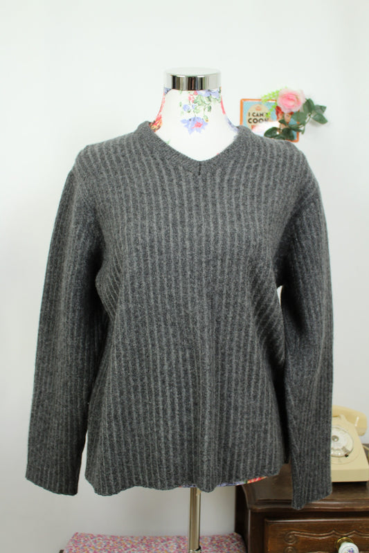 🌸🍒Pull côtelé gris Hugo Boss cachemire - vintage 90's - Taille 40/42🍒🌸