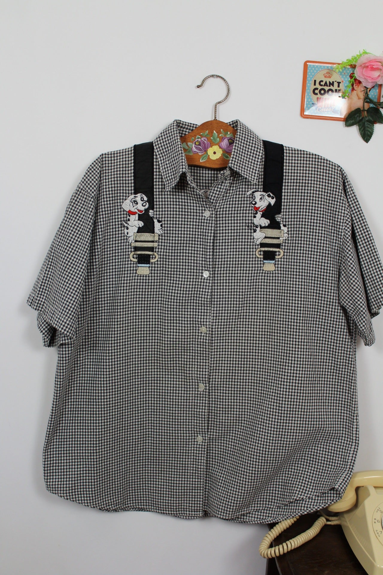 🍒🌸Chemise vintage 90s carreaux et dalmatiens brodés - Taille 40 à 44🌸🍒