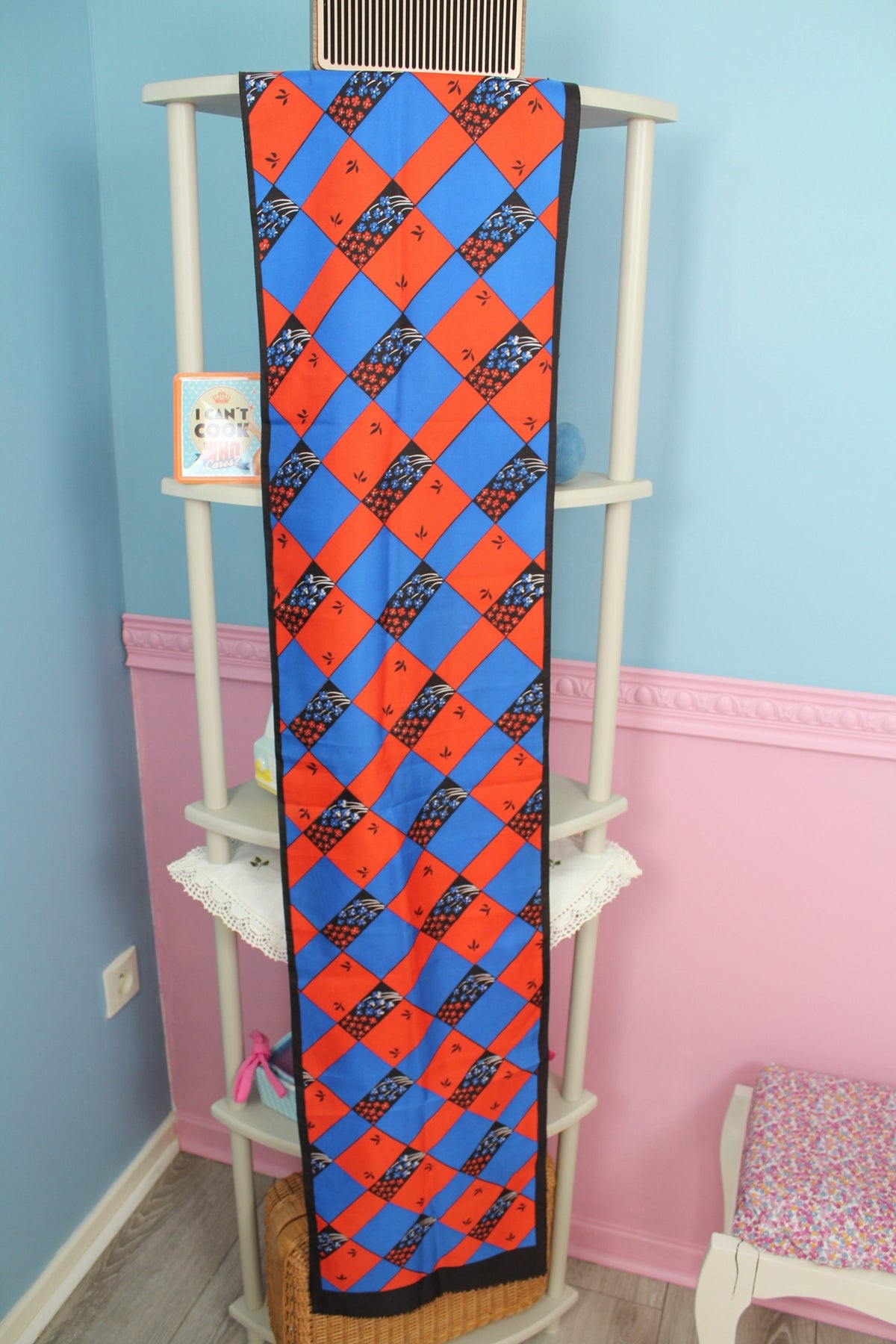 Foulard vintage années 70 carreaux bleus & rouges pep's fleuris