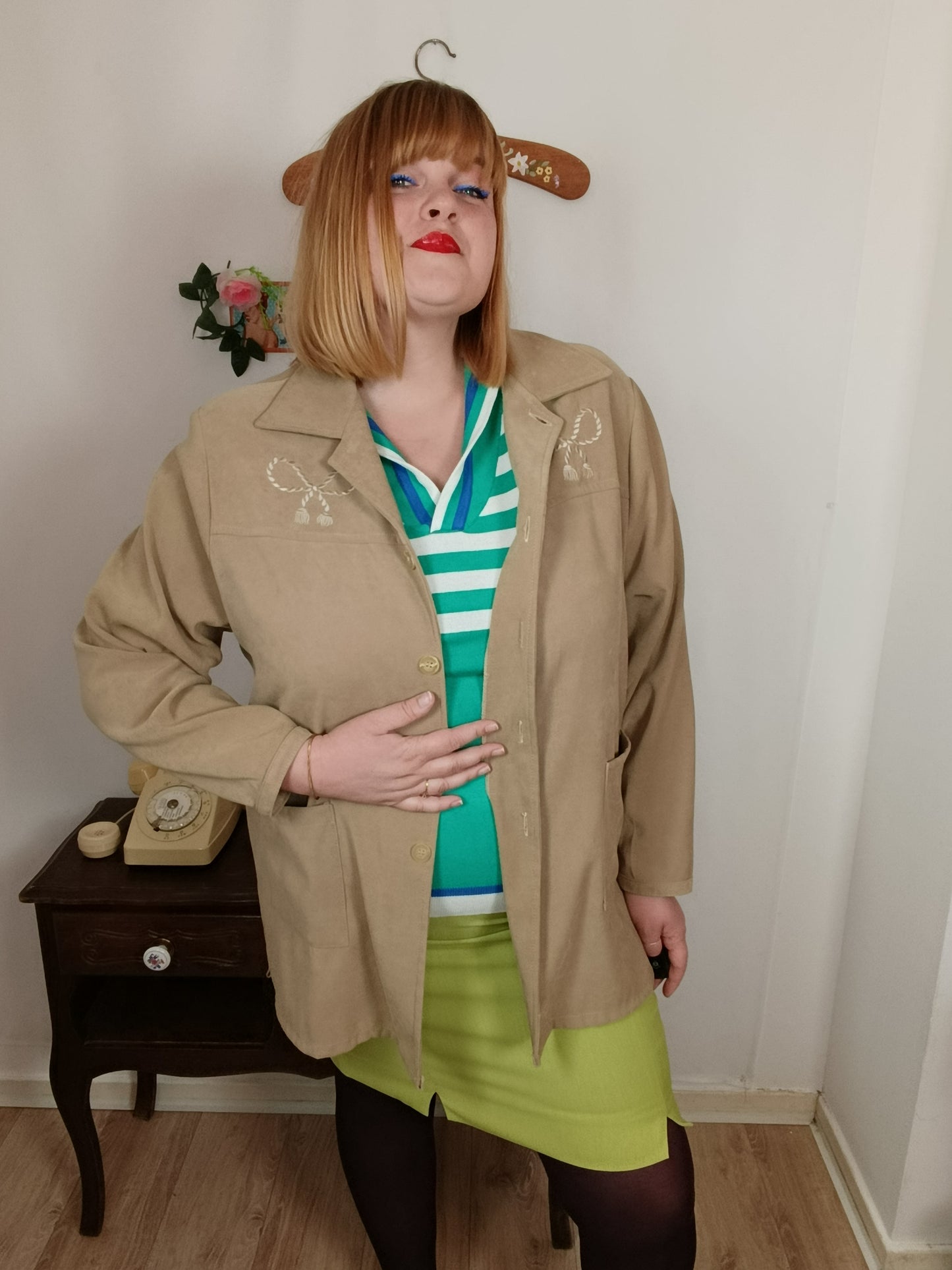 🌸🍒Veste chemise suédine vintage 90's mi saison/printemps - noeuds brodés - Taille 42/44🍒🌸
