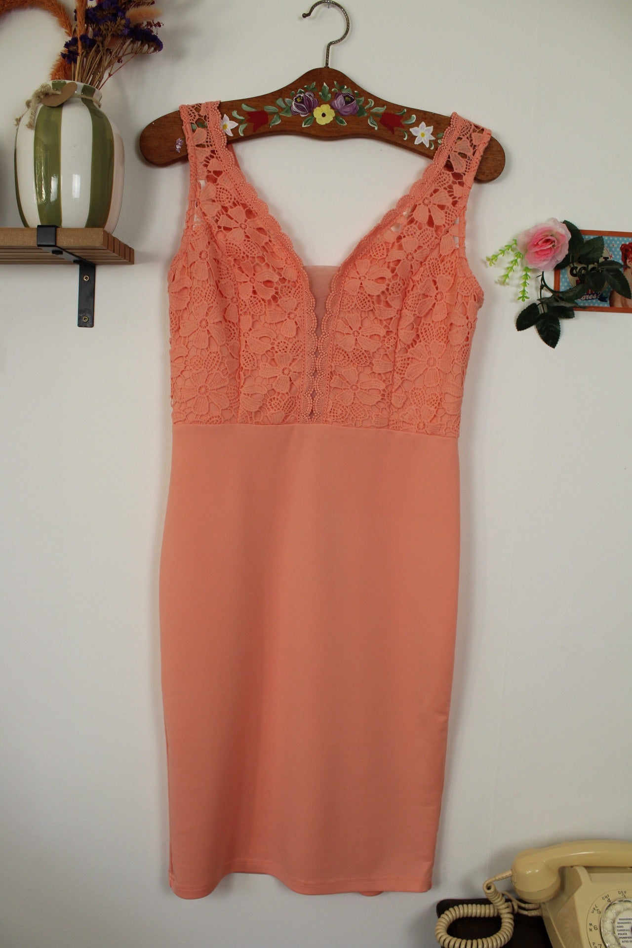 🌸🍒Robe pin-up Grace Karin orange abricot et dentelle fleurie - Taille 38🍒🌸
