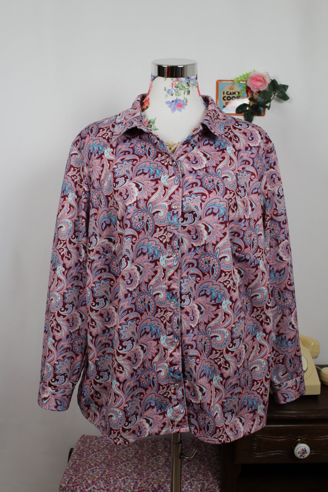 🌸🍒Blouse vintage 90s fleurie baroque esprit chemise Afibel - Taille 46/48🍒🌸