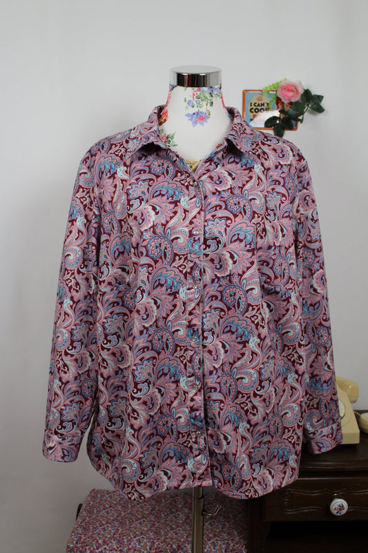 🌸🍒Blouse vintage 90s fleurie baroque esprit chemise Afibel - Taille 46/48🍒🌸