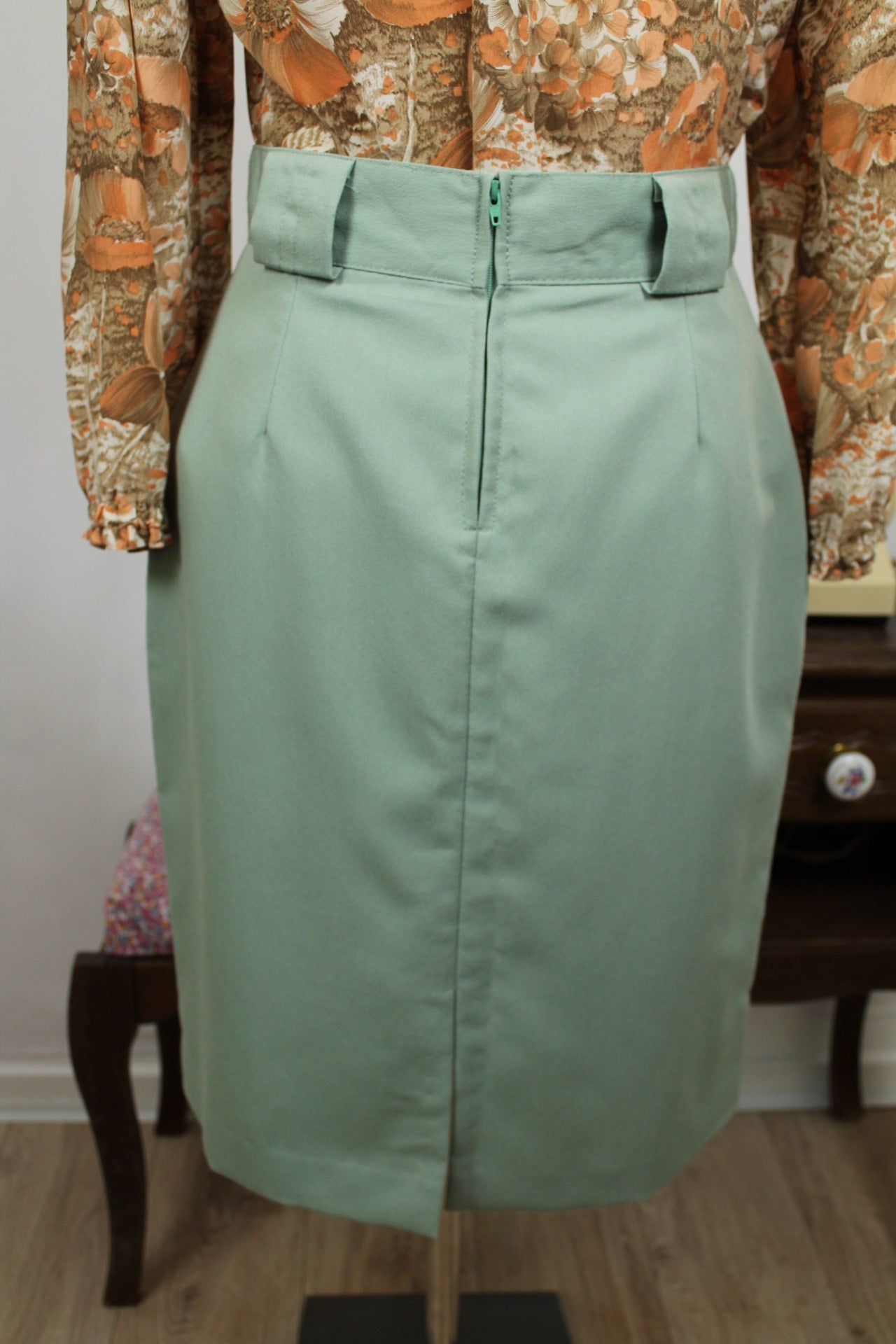 🌸🍒Jupe vintage 80's coupe crayon power dressing - vert d'eau - Taille 38🍒🌸