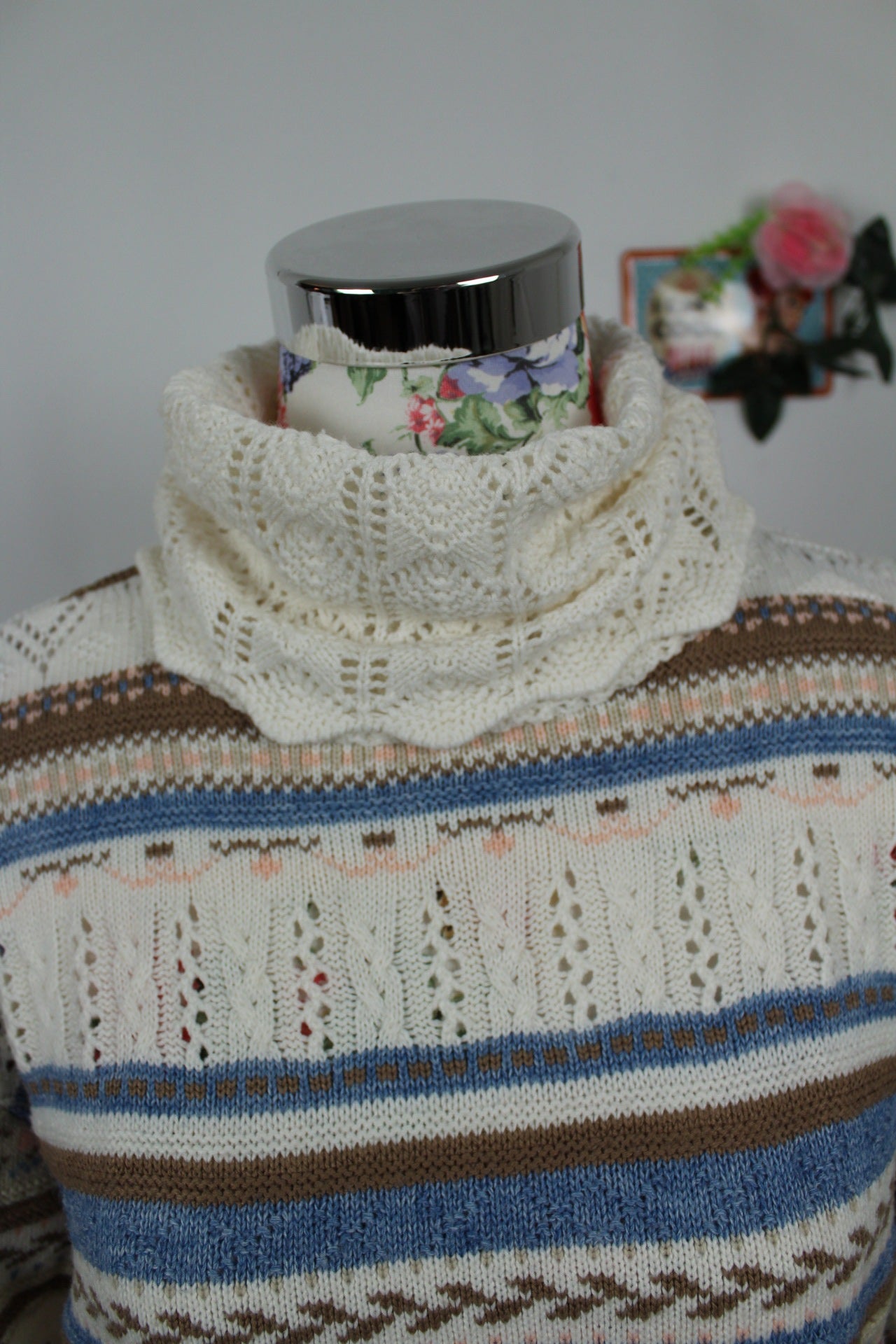 🌸🍒Pull long bohème vintage pimkie 90's - col roulé ajouré - Taille 38🍒🌸