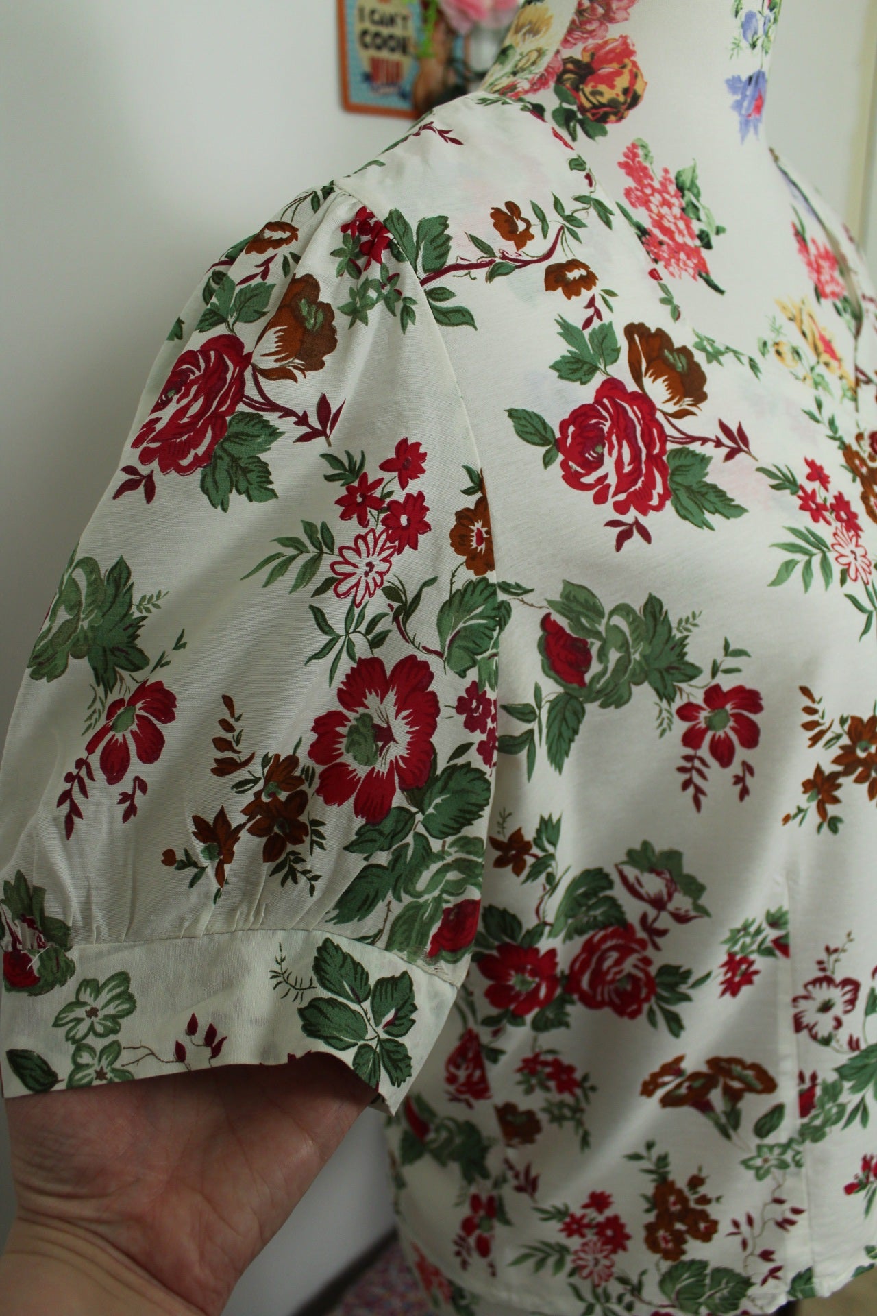 🌸🍒Blouse fleurie vintage 80's - manches bouffantes romantiques - Taille 38/40🍒🌸