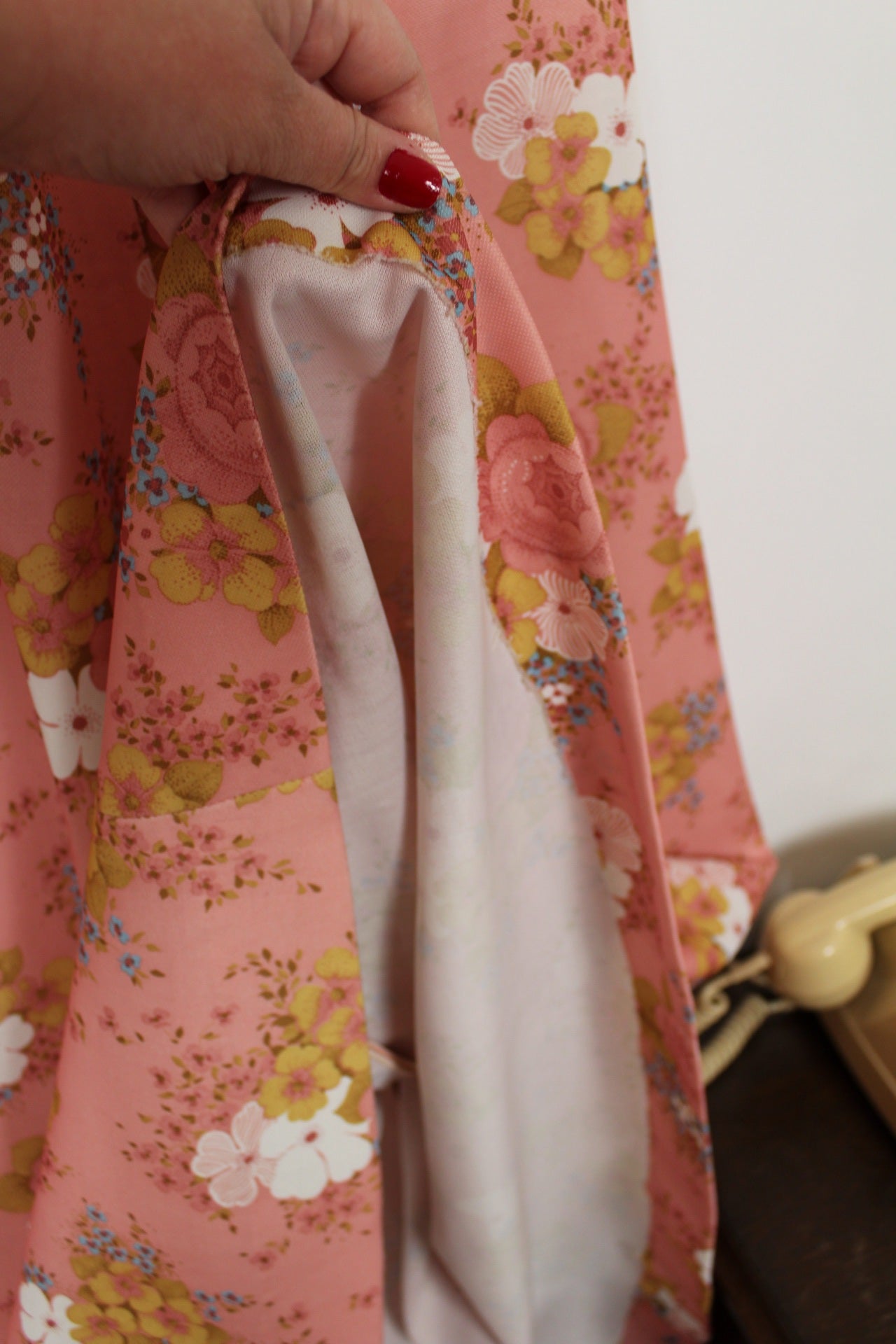🌸🍒Robe longue vintage 70's bohème romantique rose poudrée fleurie - Taille 34/36🍒🌸
