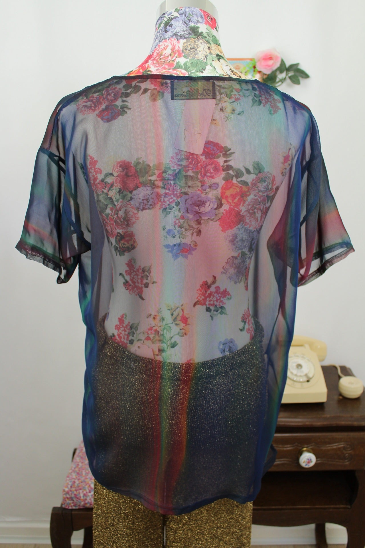 🌸🍒Blouse voile transparent vintage 90's/2000's effet arc-en-ciel - Taille 40/42🍒🌸