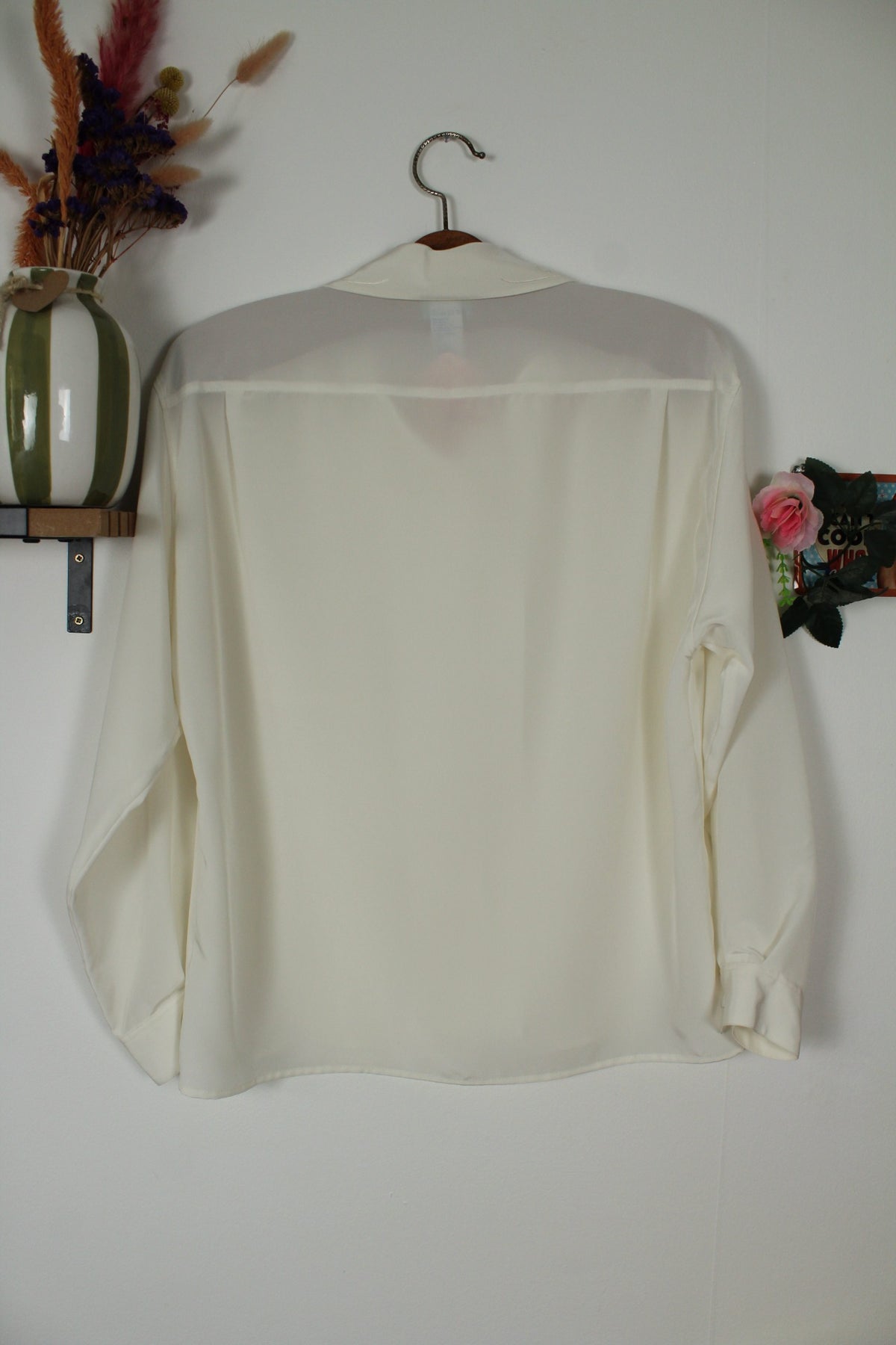 Chemise vintage années 80 blanche satinée col brodé romantique Ralph Luigi - Taille 40/42