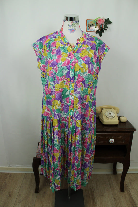 🌸🍒Robe vintage 80's ultra colorée & fleurie arty - Taille 42/44🍒🌸