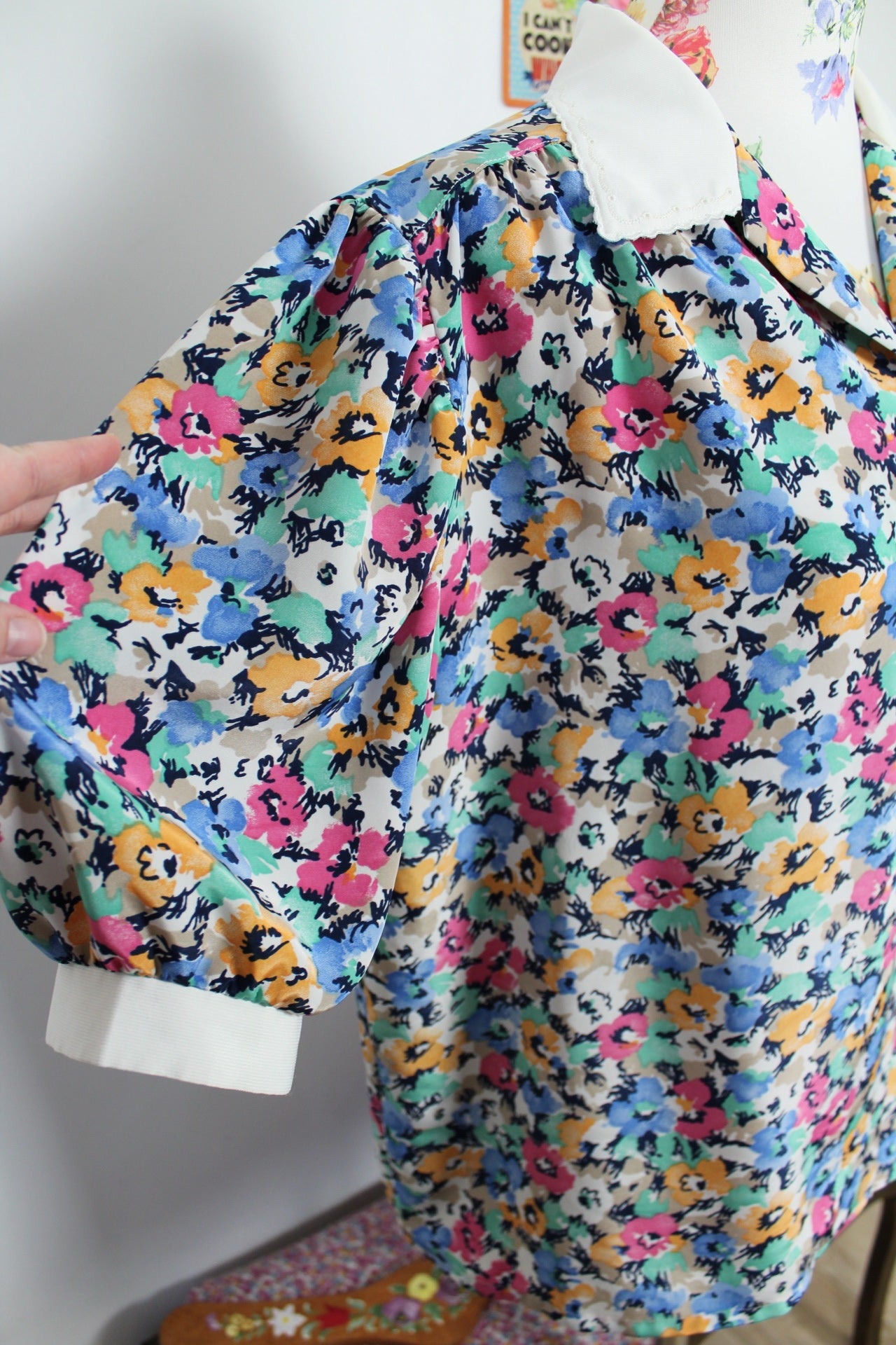 🍒🌸Chemisier vintage fleuri 70's à manches bouffantes - Maison du Jersey - Taille 42/44🌸🍒