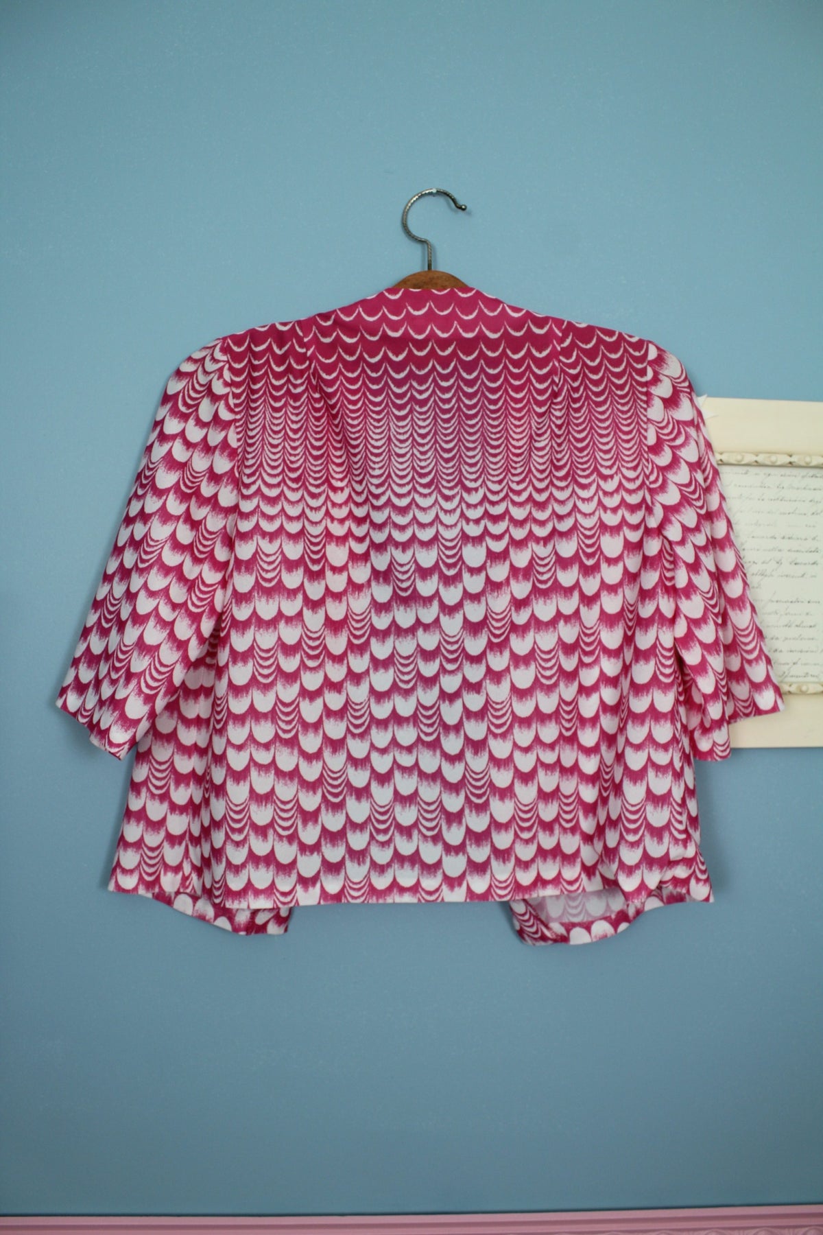 Ensemble robe + boléro vintage années 70 rose pep's motif coquille - Taille 36